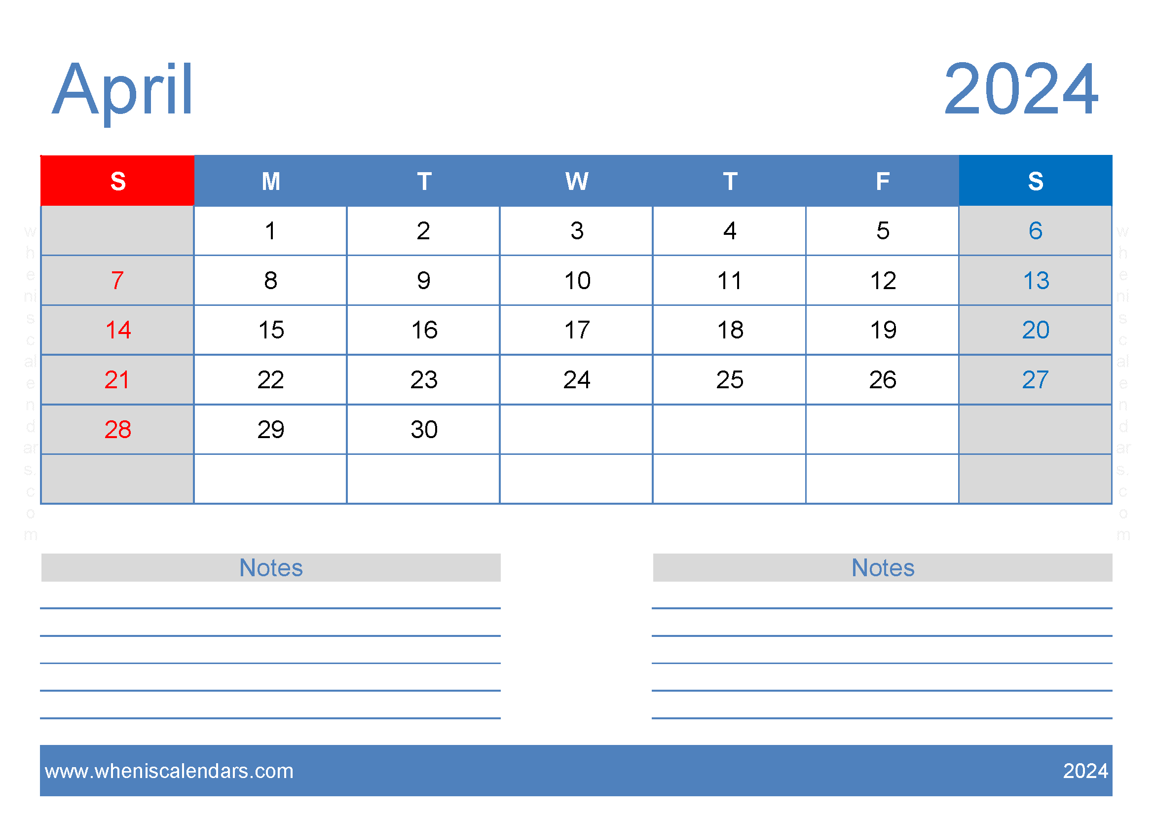 April Free Printable Calendar 2024 Monthly Calendar