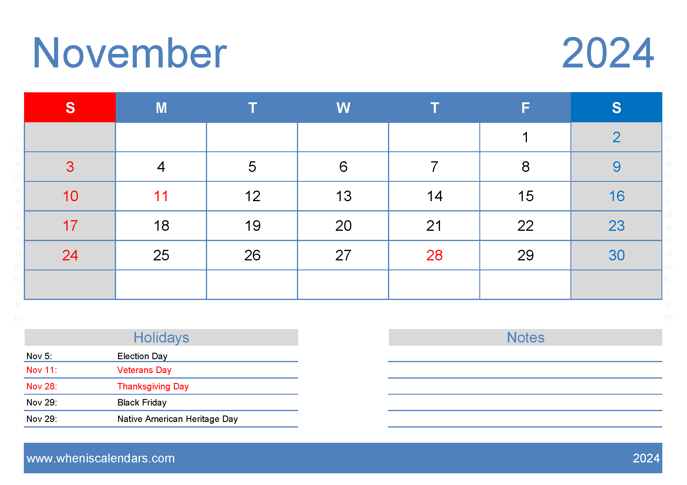 Blank month Calendar November 2024 Monthly Calendar