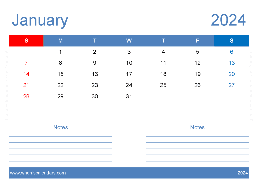Printable 2024 Calendar January Monthly Calendar