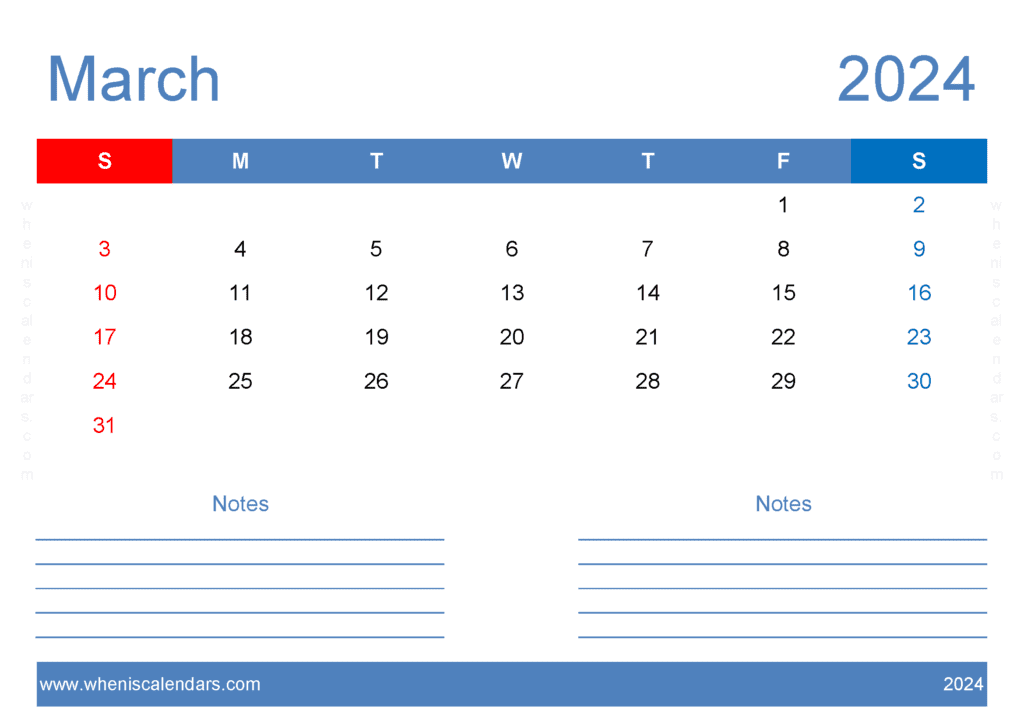Printable 2024 Calendar March M34207