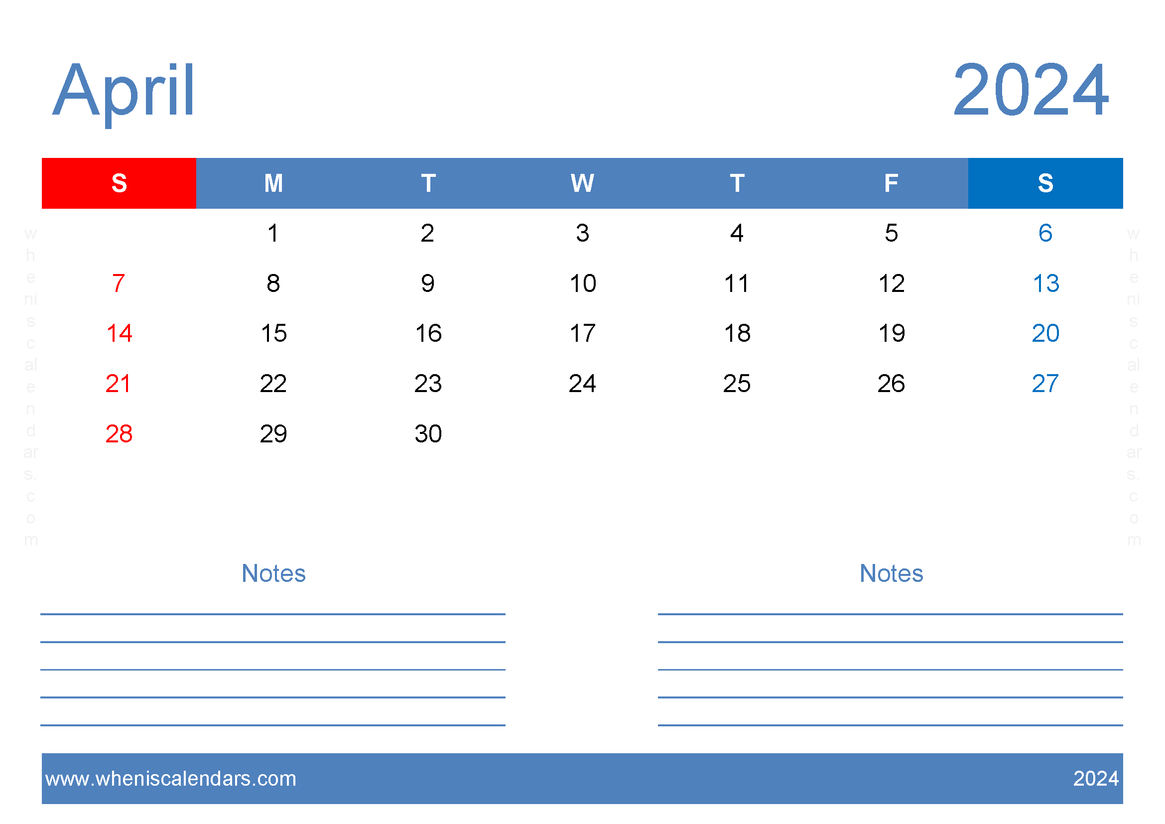 Printable 2024 Calendar April Monthly Calendar