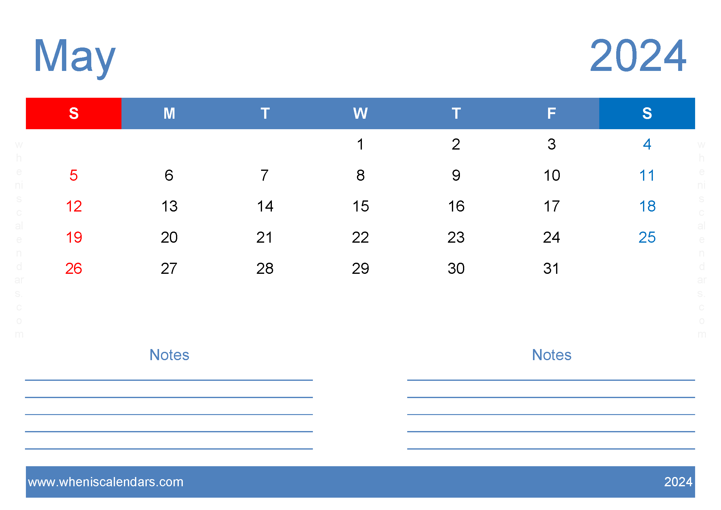 Printable 2024 Calendar May Monthly Calendar