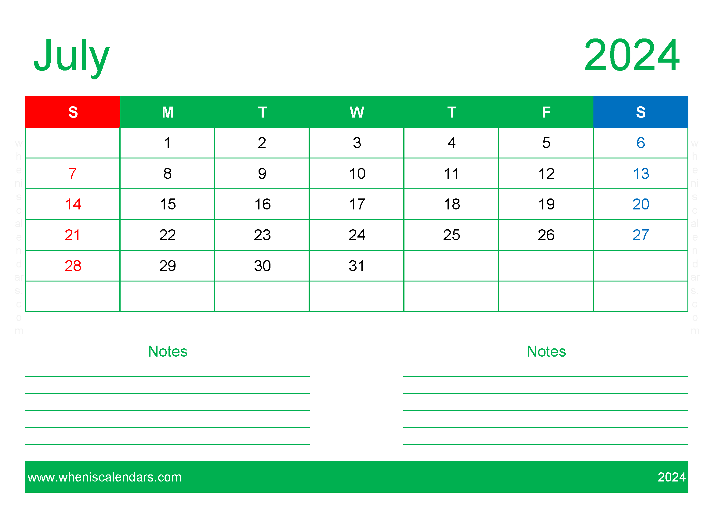 Free Blank July 2024 Calendar Monthly Calendar