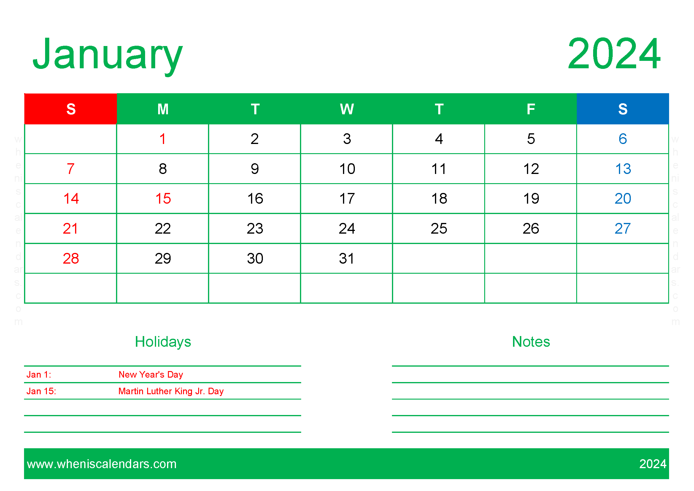 Free Printable Calendars 2024 January Monthly Calendar