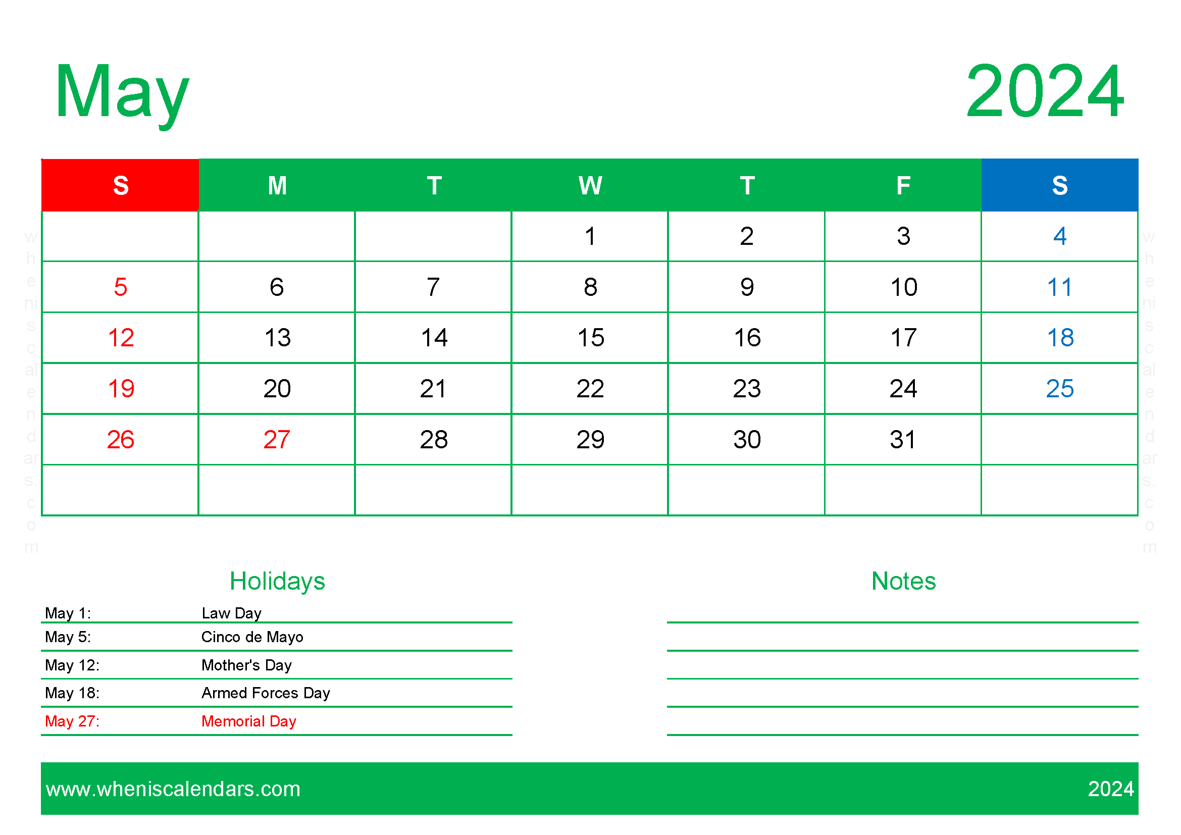 Free Printable Calendars 2024 May Monthly Calendar