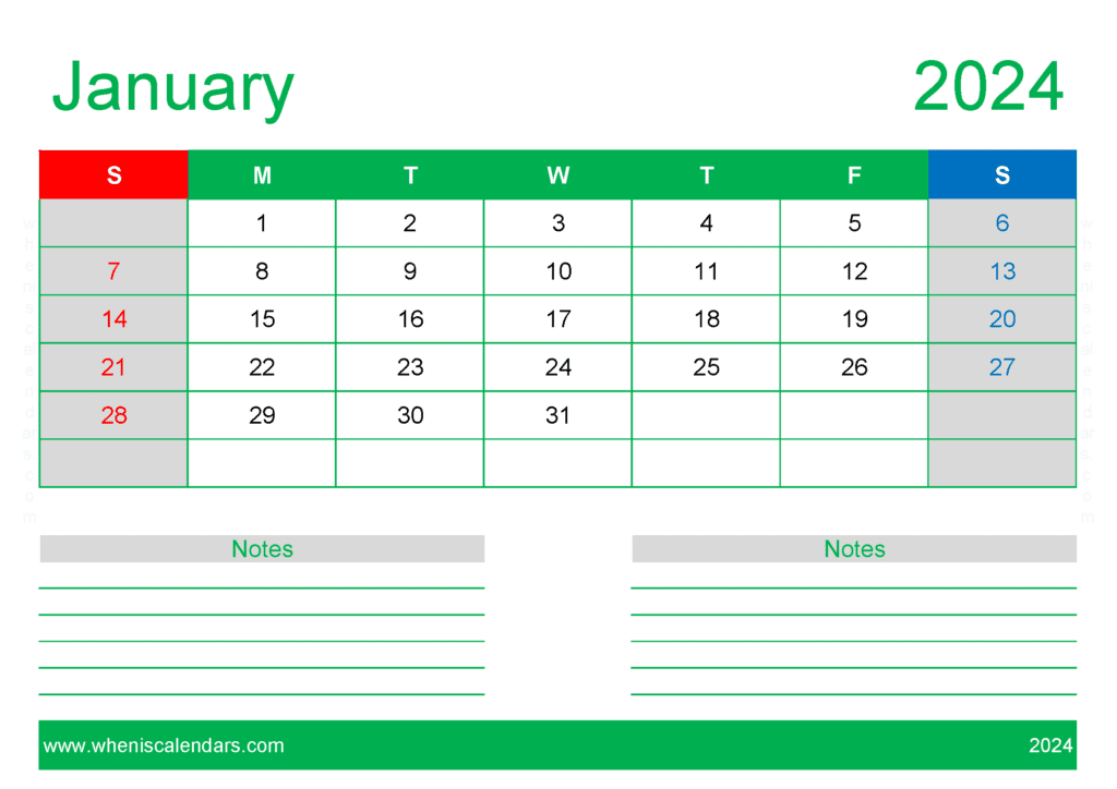 January month 2024 Holidays Monthly Calendar