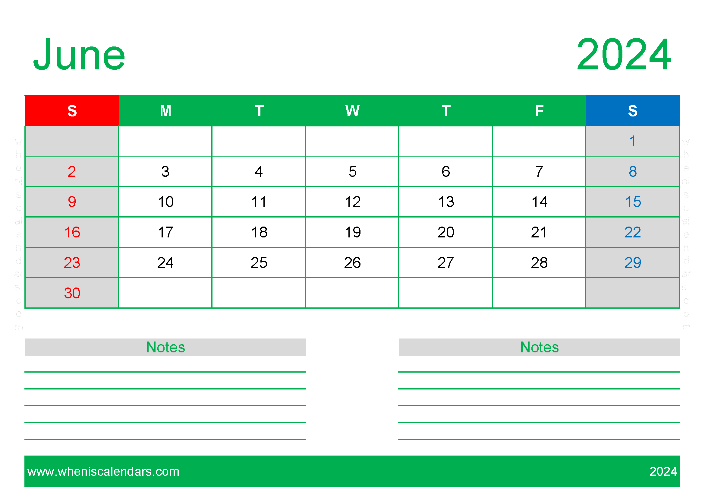 June month 2024 Holidays Monthly Calendar