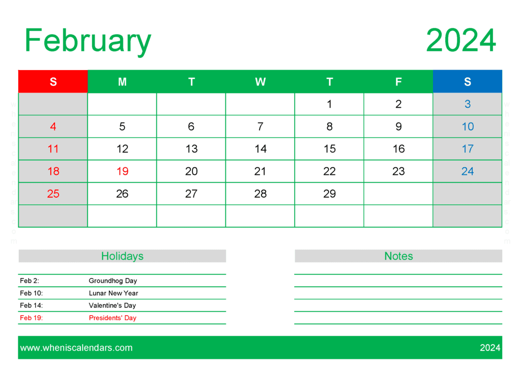 Feb 2024 Calendar Free Printable Monthly Calendar