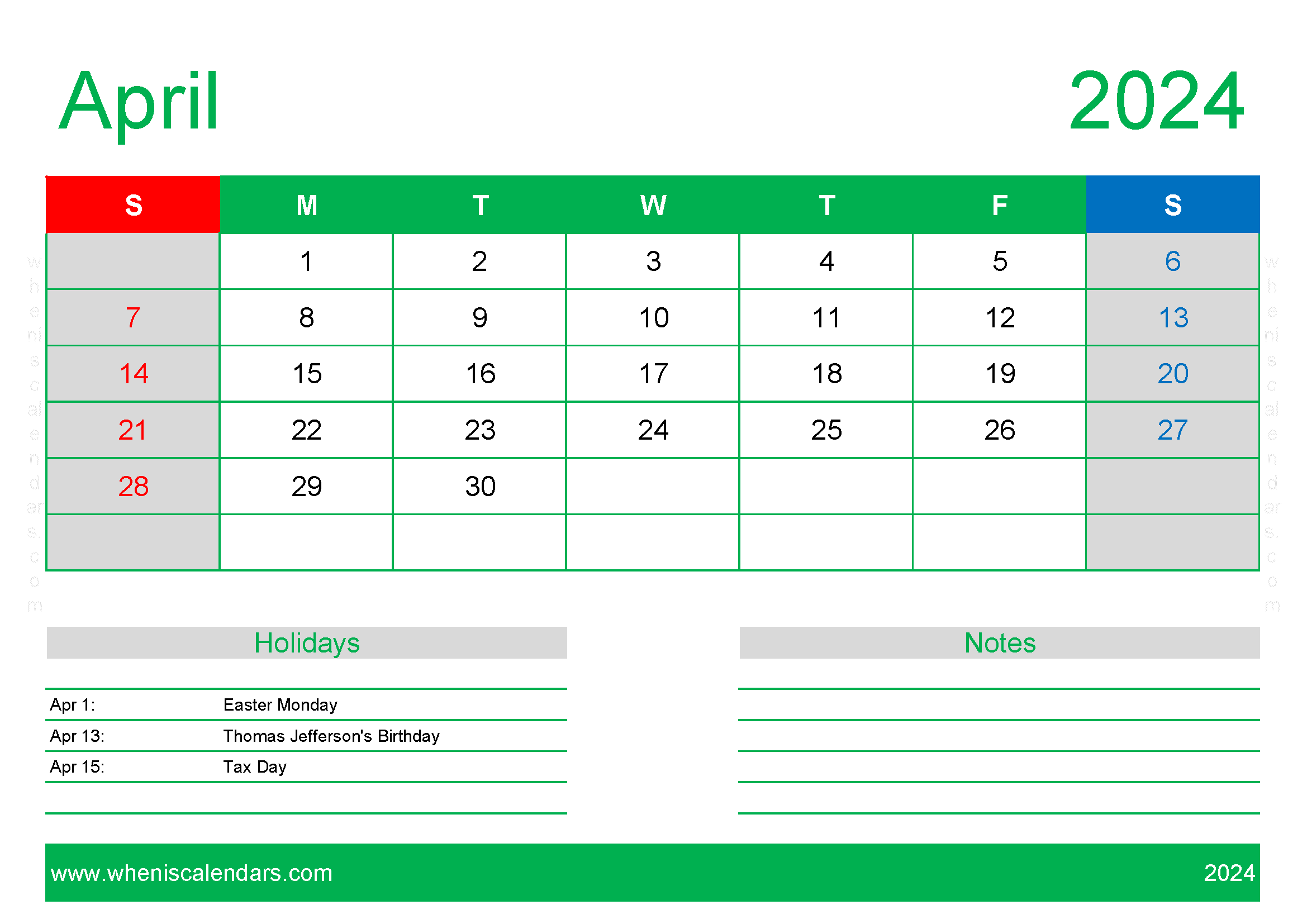 April Blank 2024 Calendar Monthly Calendar