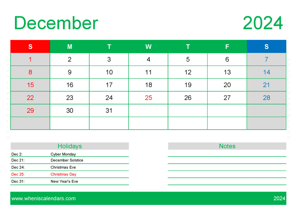Dec 2024 Calendar Free Printable Monthly Calendar