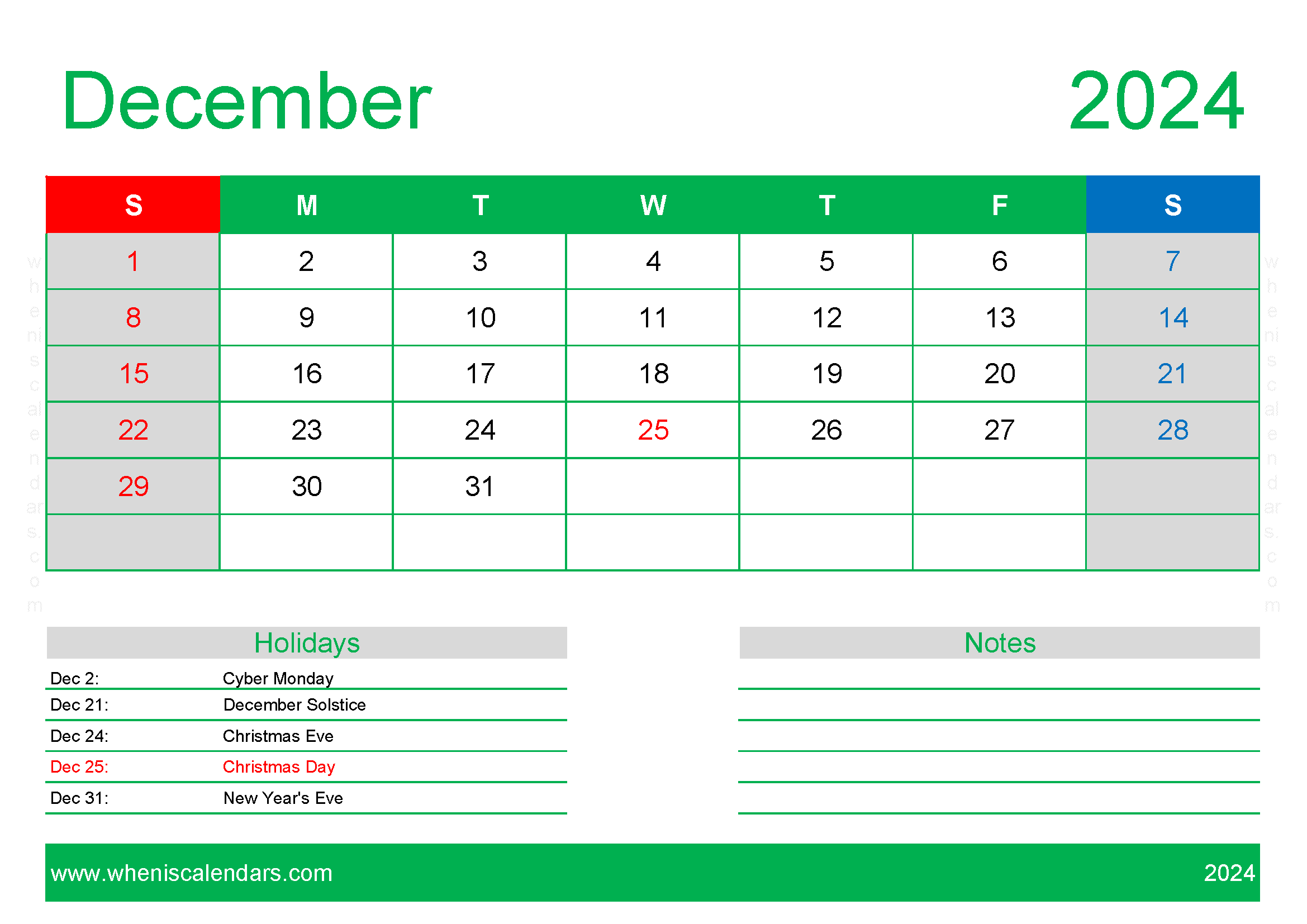 December Blank 2024 Calendar Monthly Calendar
