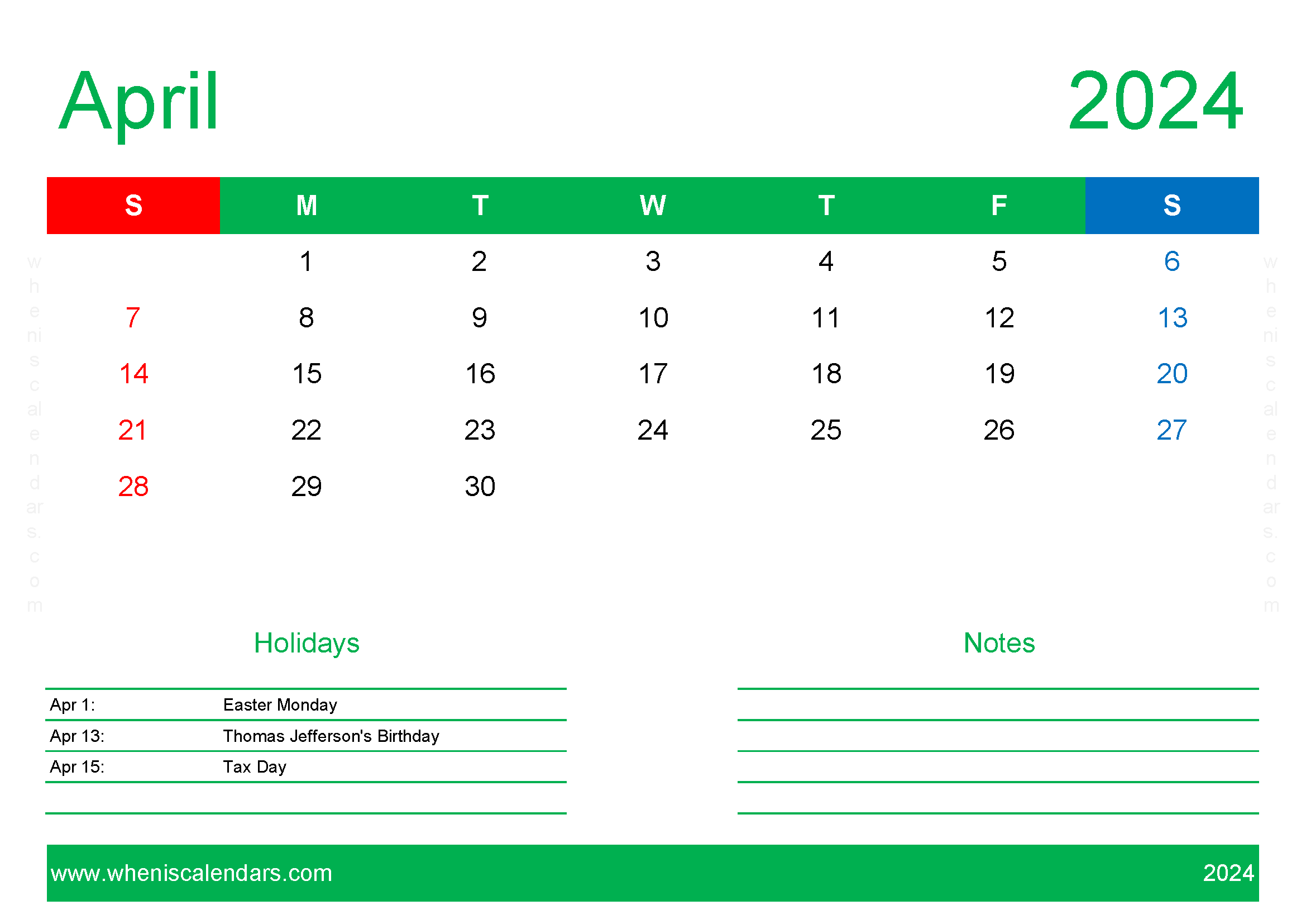 month of April Calendar Printable 2024 Monthly Calendar