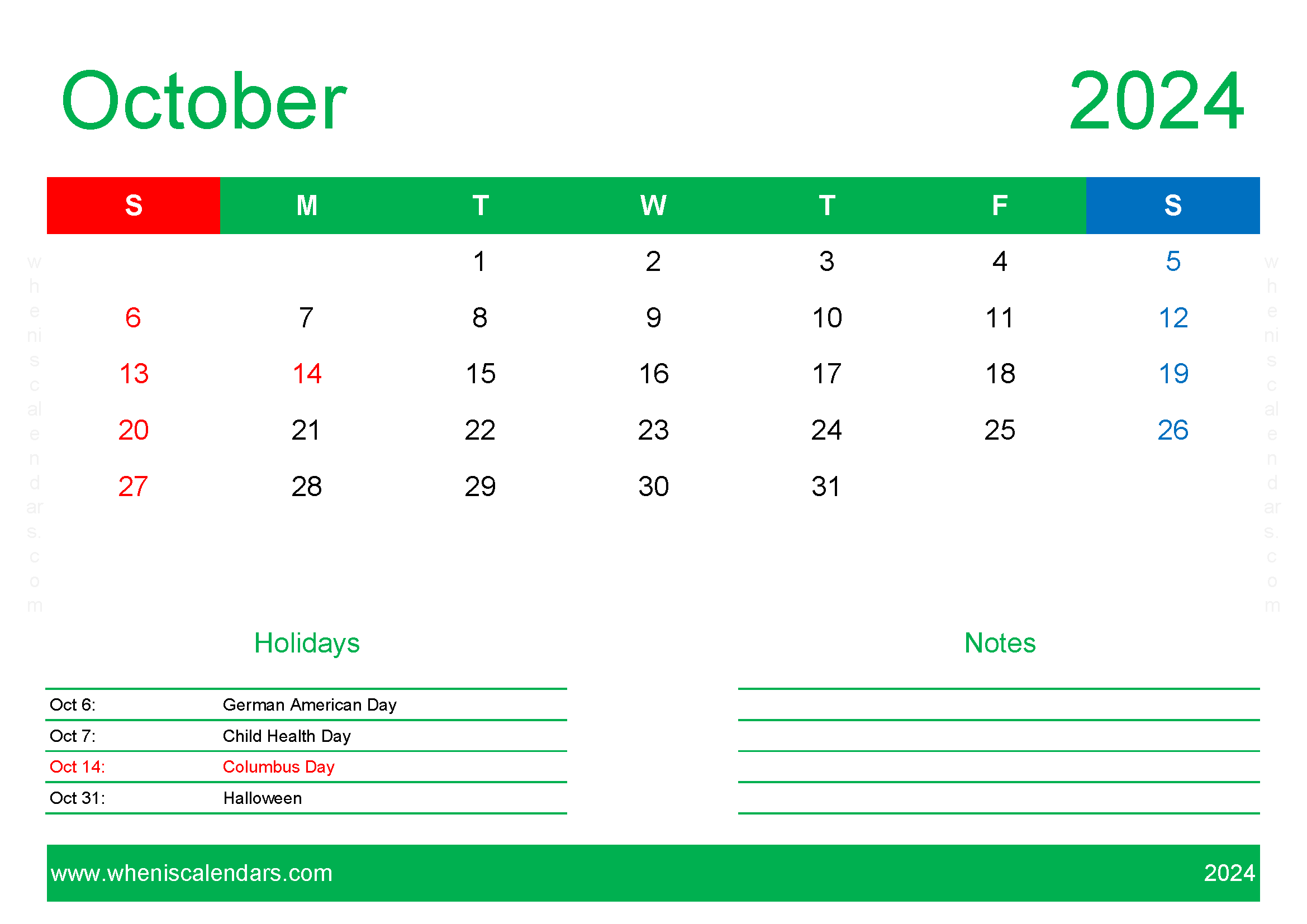 month of October Calendar Printable 2024 Monthly Calendar