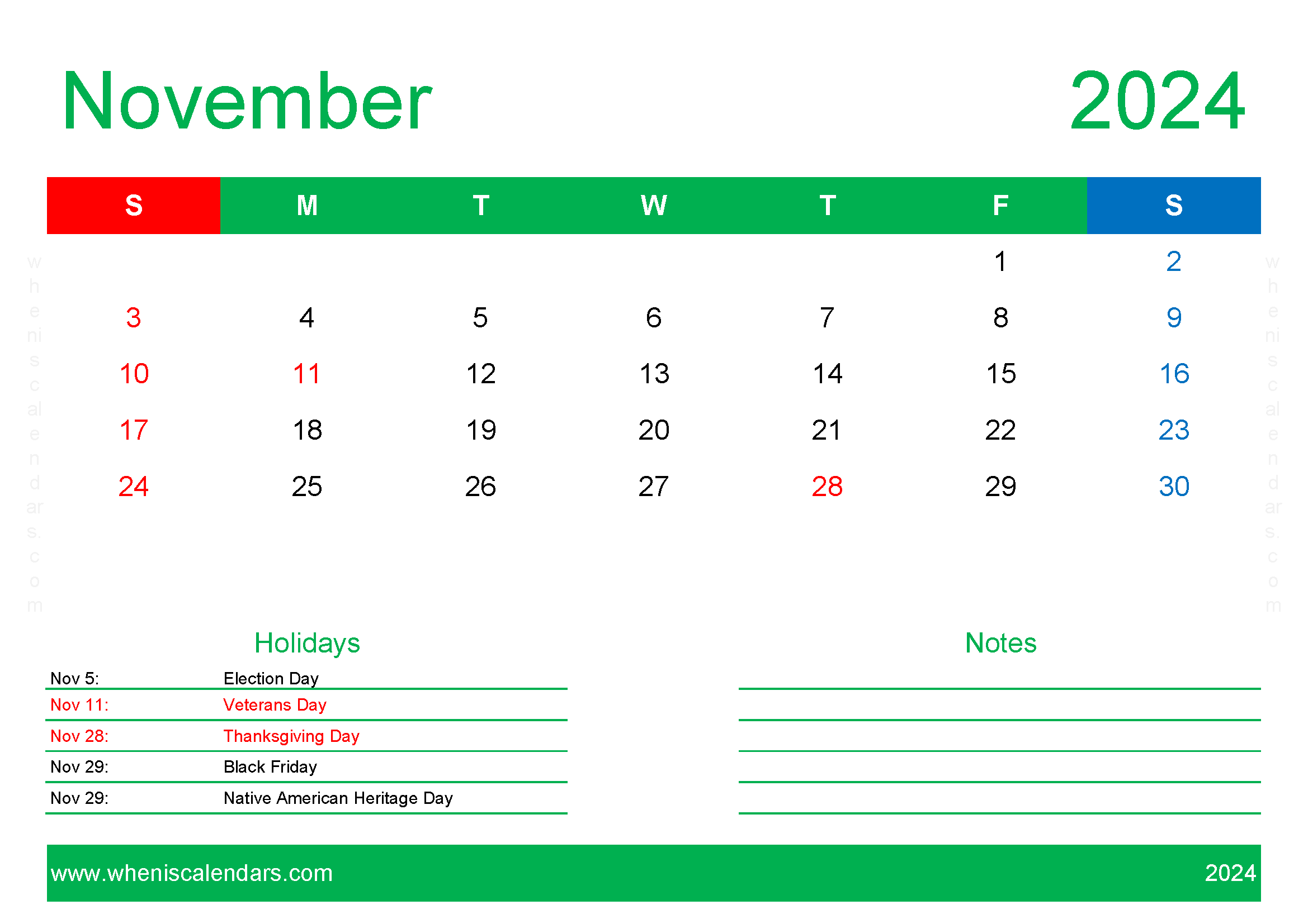 month of November Calendar Printable 2024 Monthly Calendar
