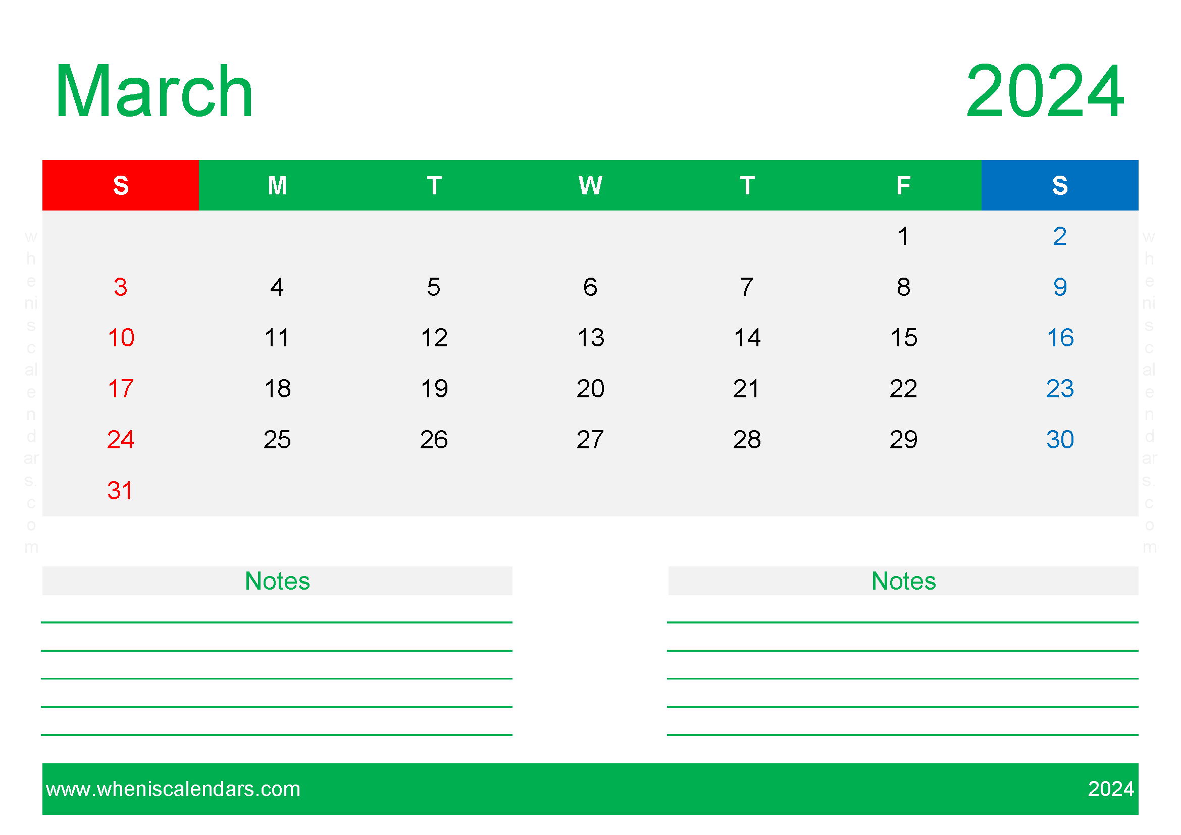 editable Calendar Template March 2024 Monthly Calendar