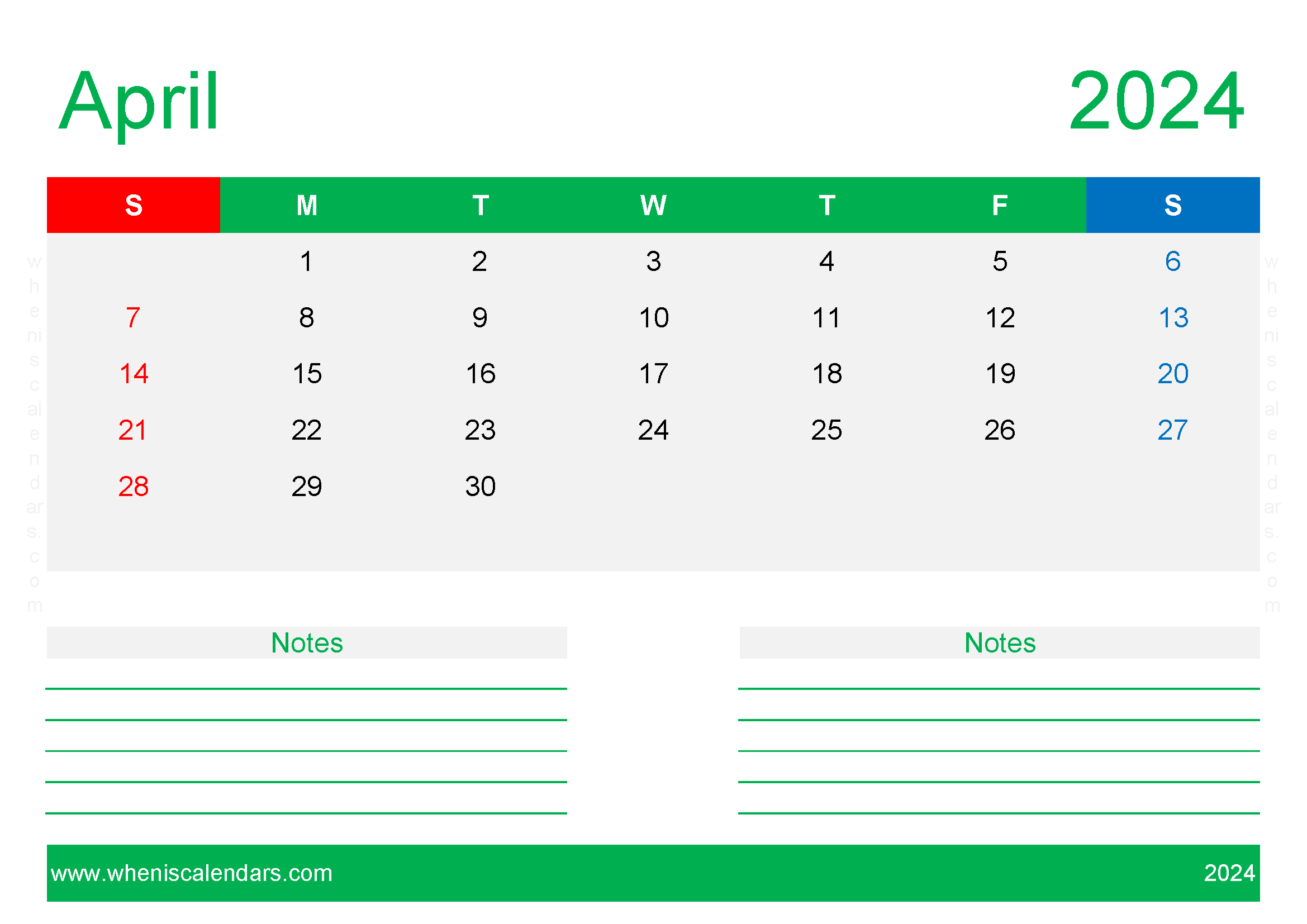 editable Calendar Template April 2024 Monthly Calendar