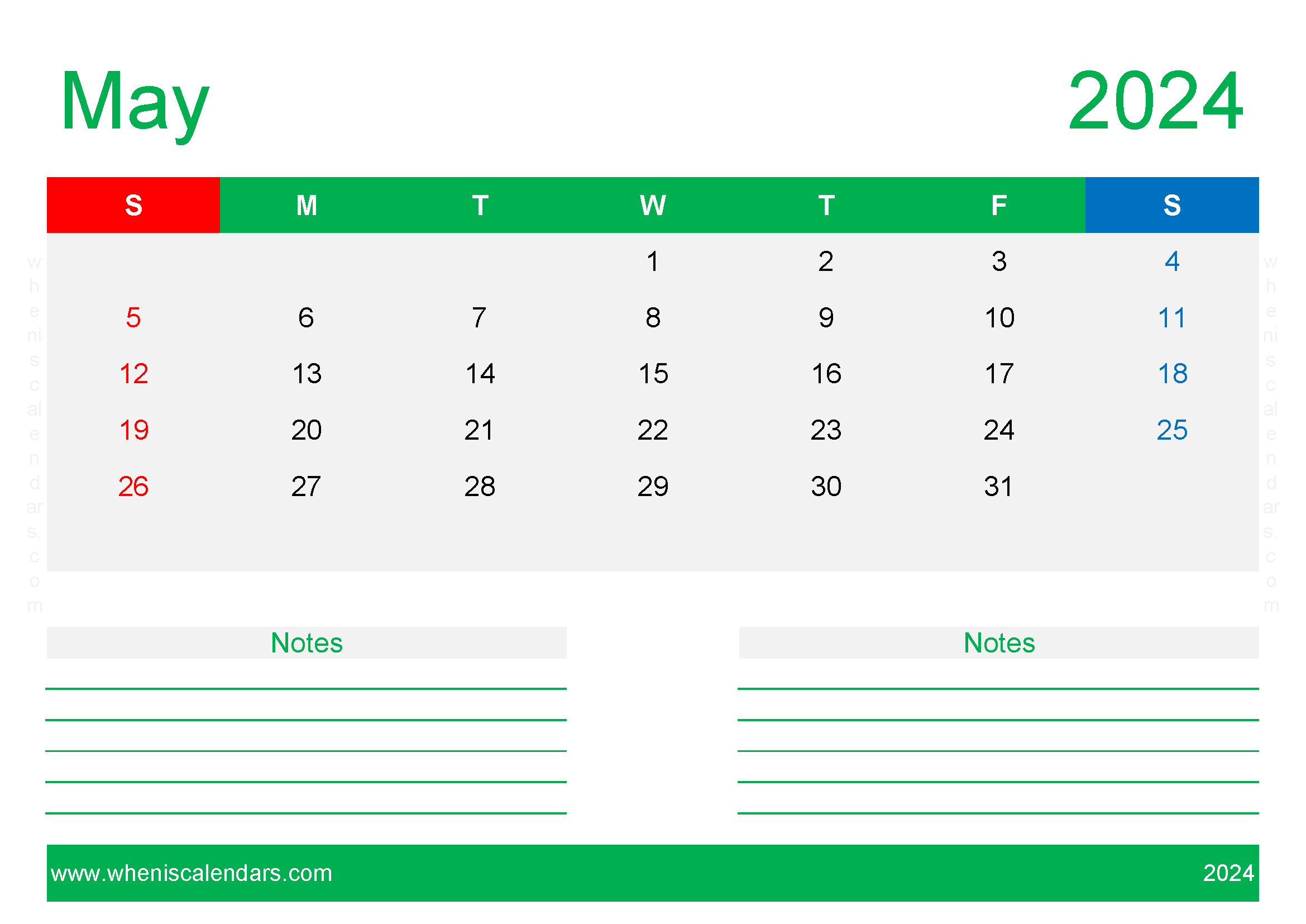 editable Calendar Template May 2024 Monthly Calendar