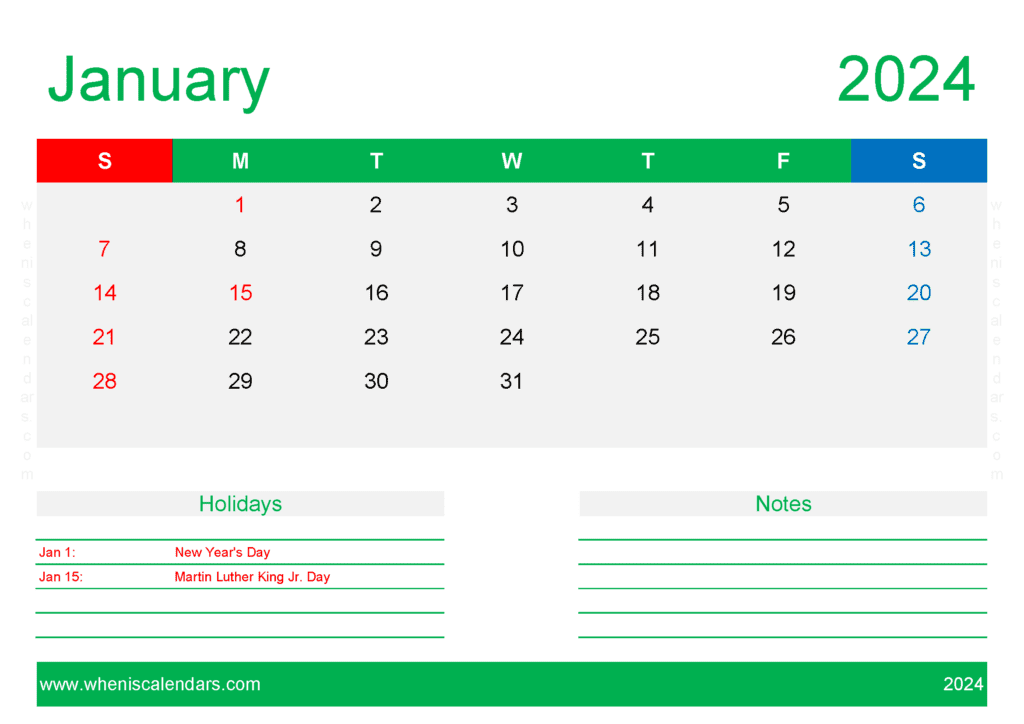 Blank January Calendar Template 2024 Monthly Calendar
