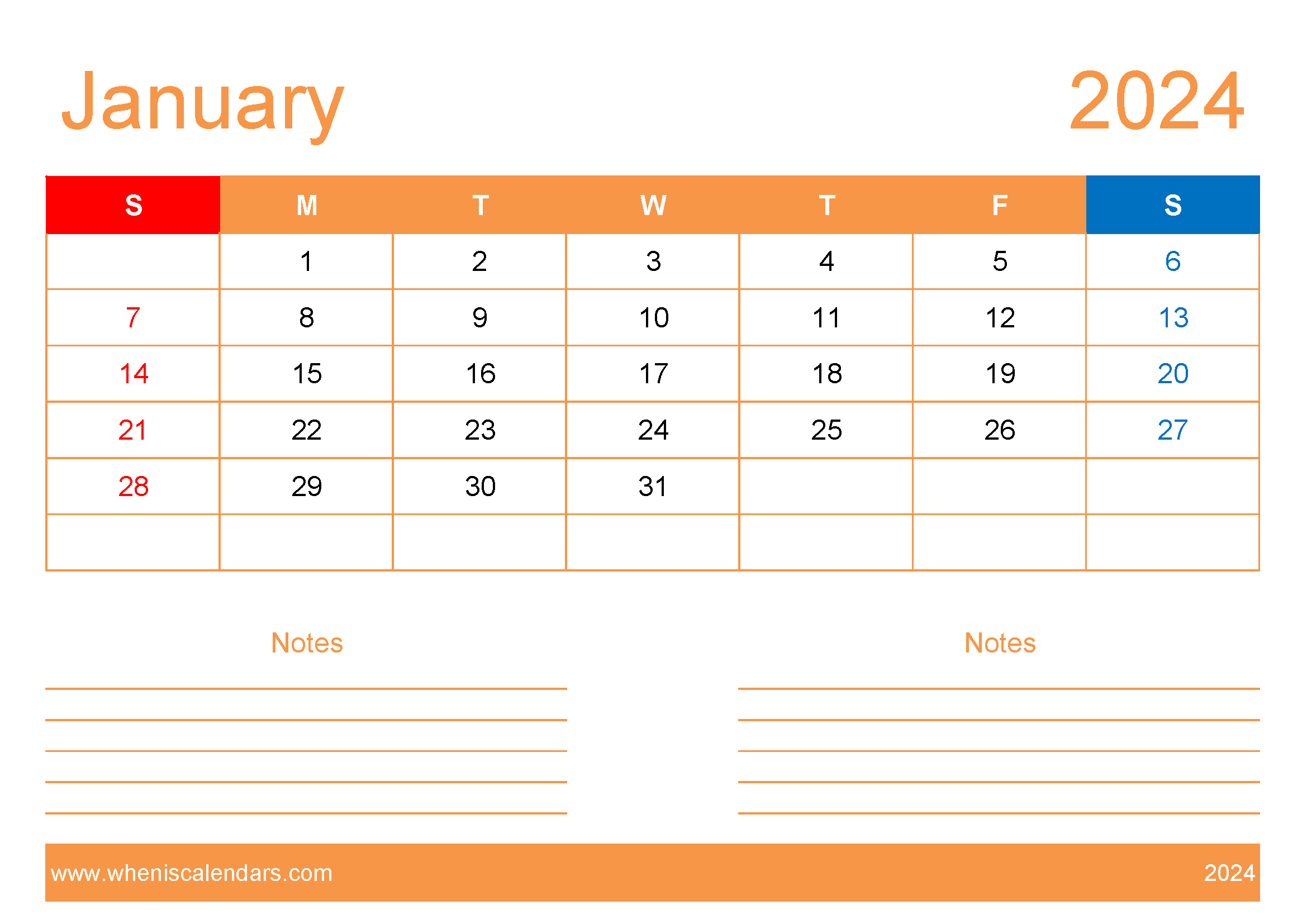 Free Printable Calendar com January 2024 Monthly Calendar