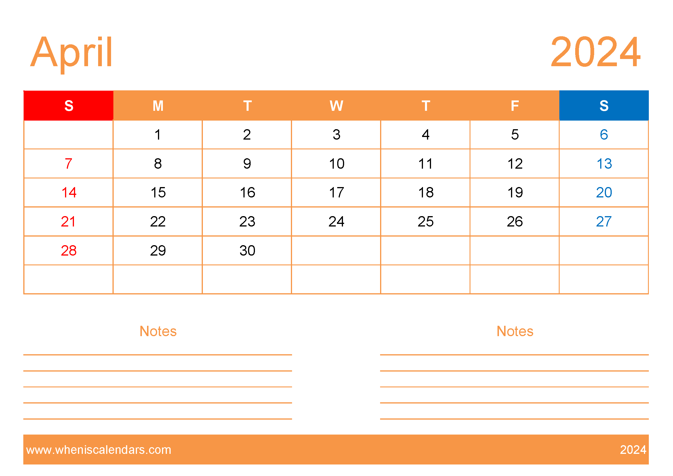 Free Printable Calendar com April 2024 Monthly Calendar