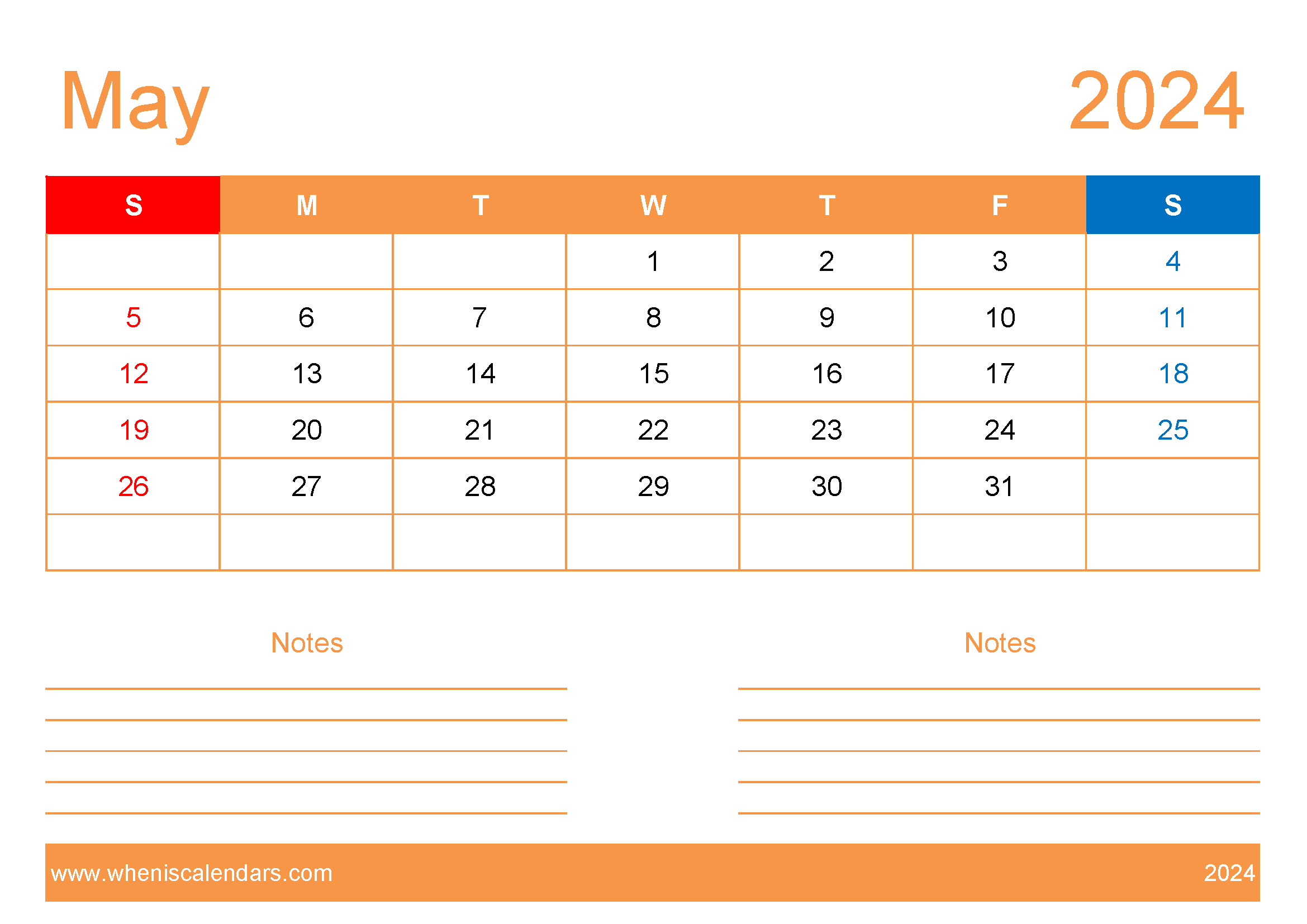 Free Printable Calendar com May 2024 Monthly Calendar