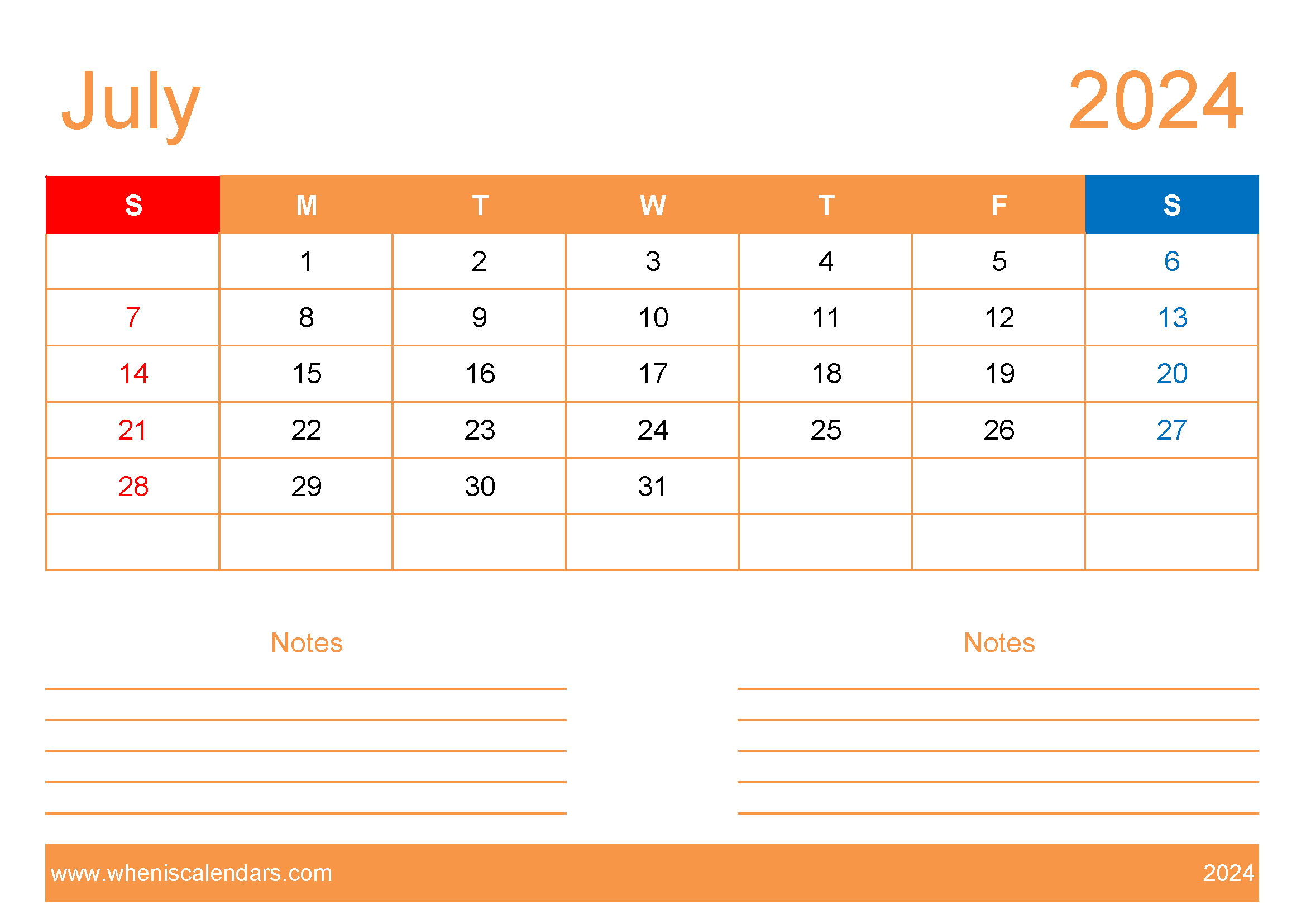 Free Printable Calendar com July 2024 Monthly Calendar