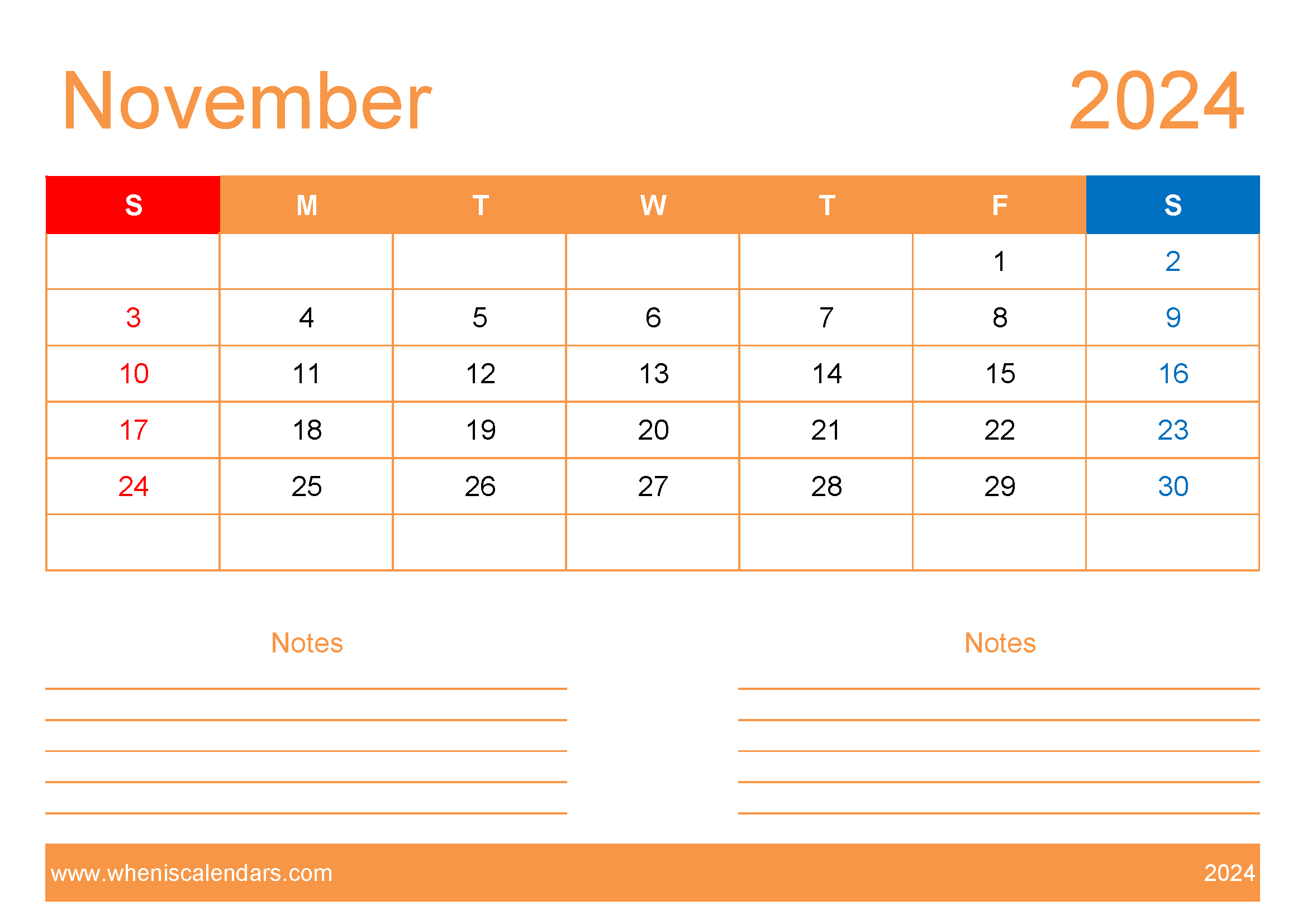 Free Printable Calendar com November 2024 Monthly Calendar