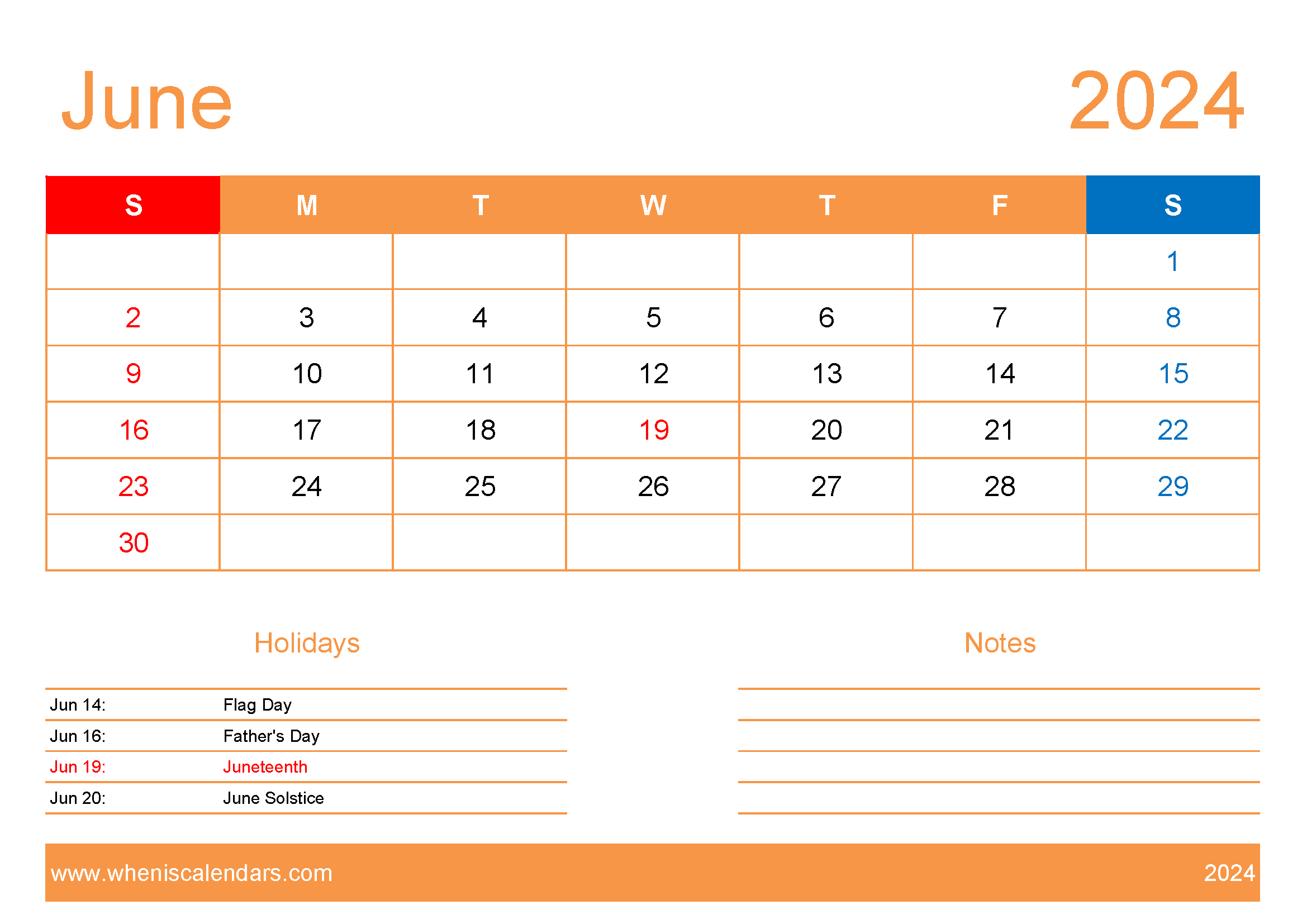 Free Printable 2024 June Monthly Calendar