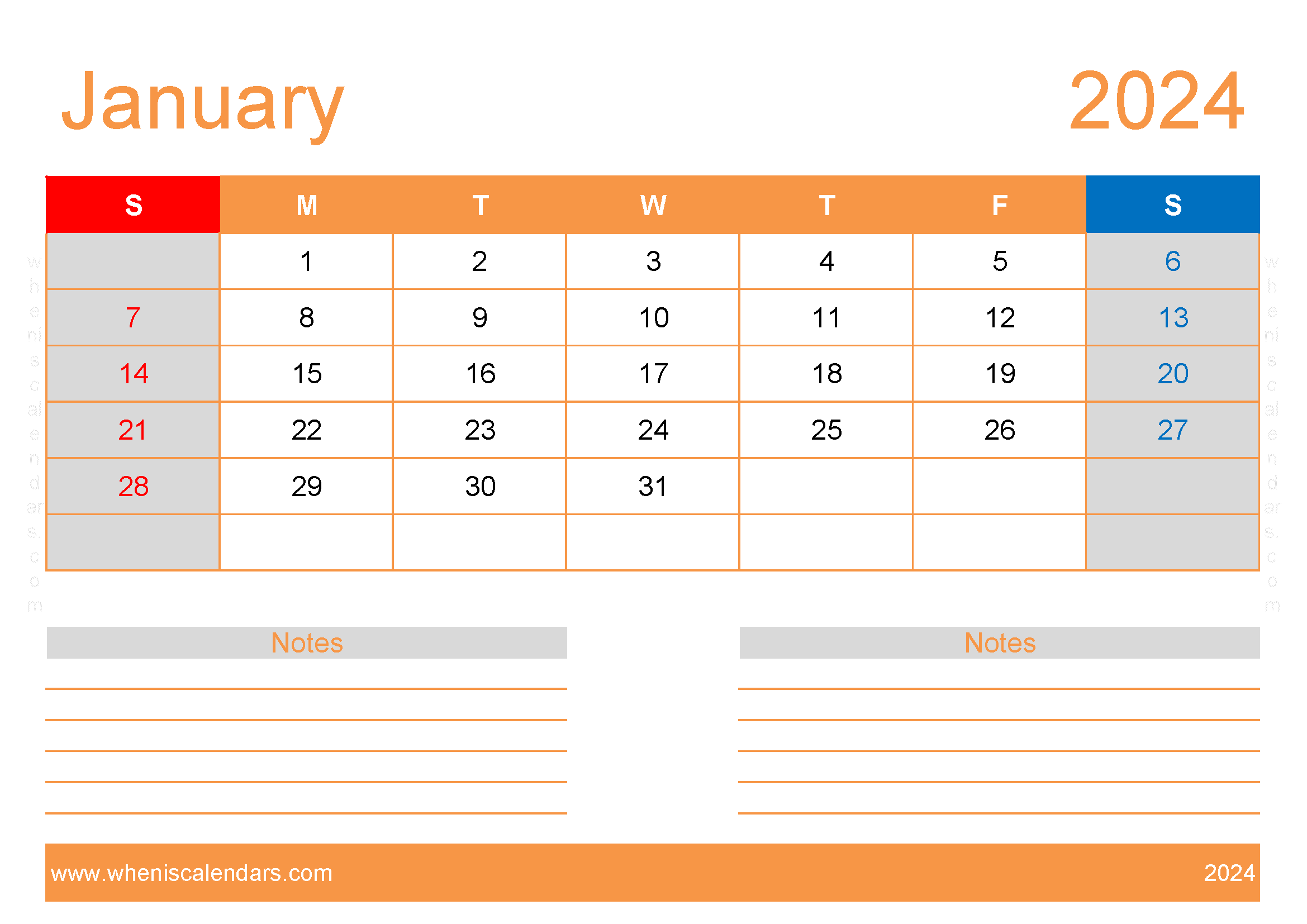 January 2024 Blank Calendar Template Monthly Calendar