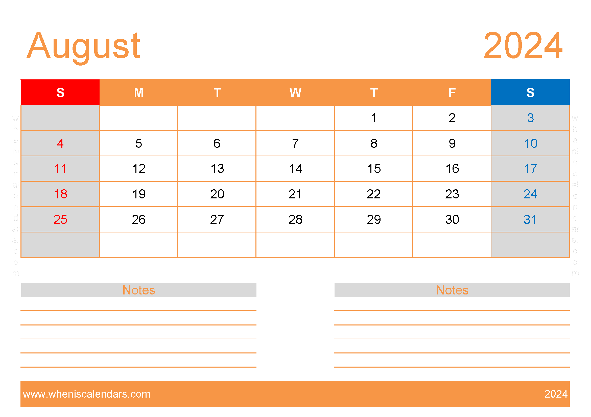 August 2024 Blank Calendar Template Monthly Calendar