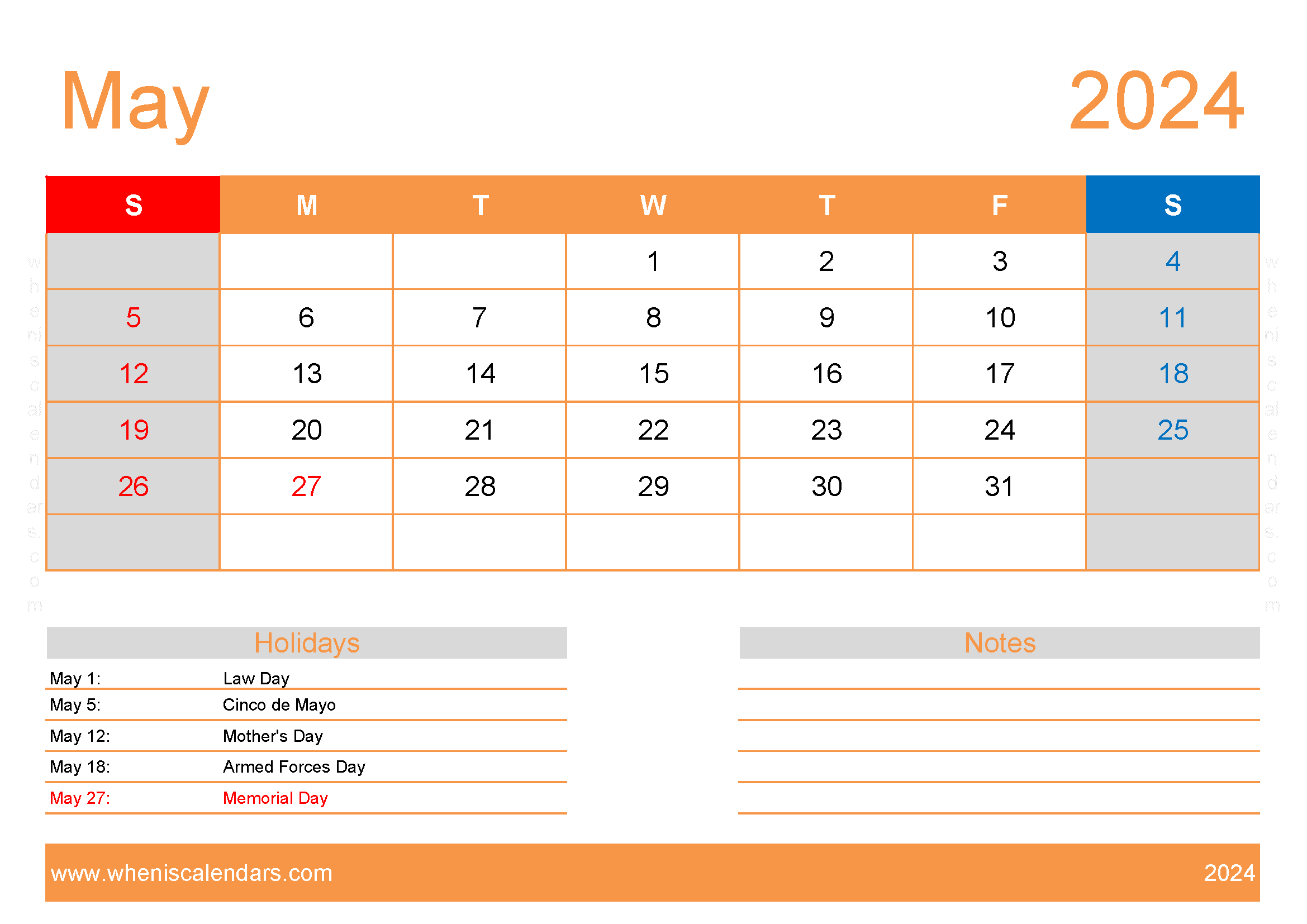 May 2024 Printable Calendar vertical Monthly Calendar