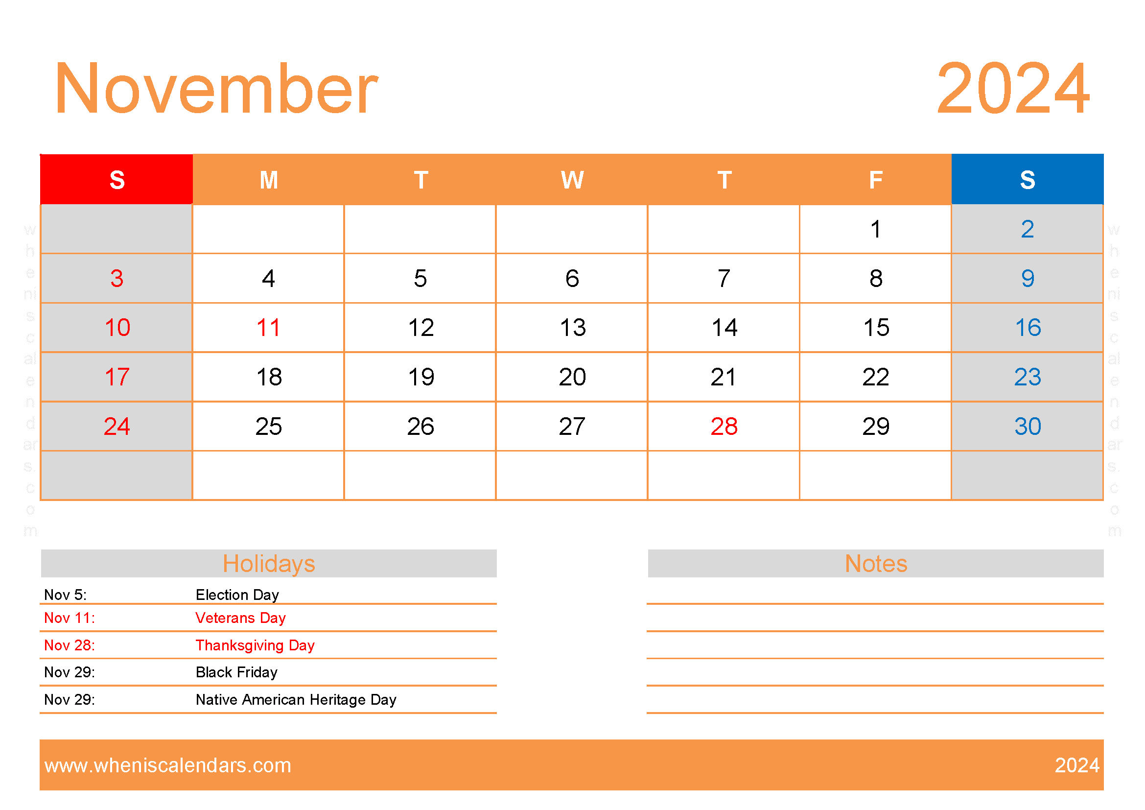 November 2024 Printable Calendar vertical Monthly Calendar