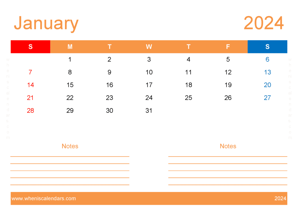 January 2024 Calendar editable Free Monthly Calendar