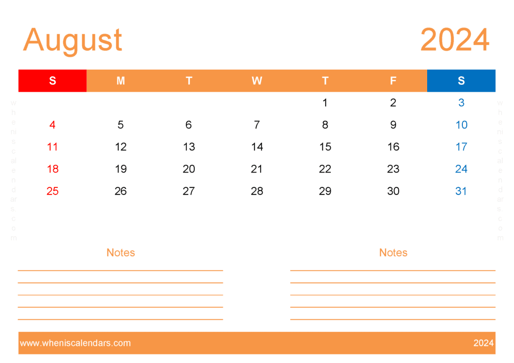 August 2024 Calendar editable Free Monthly Calendar