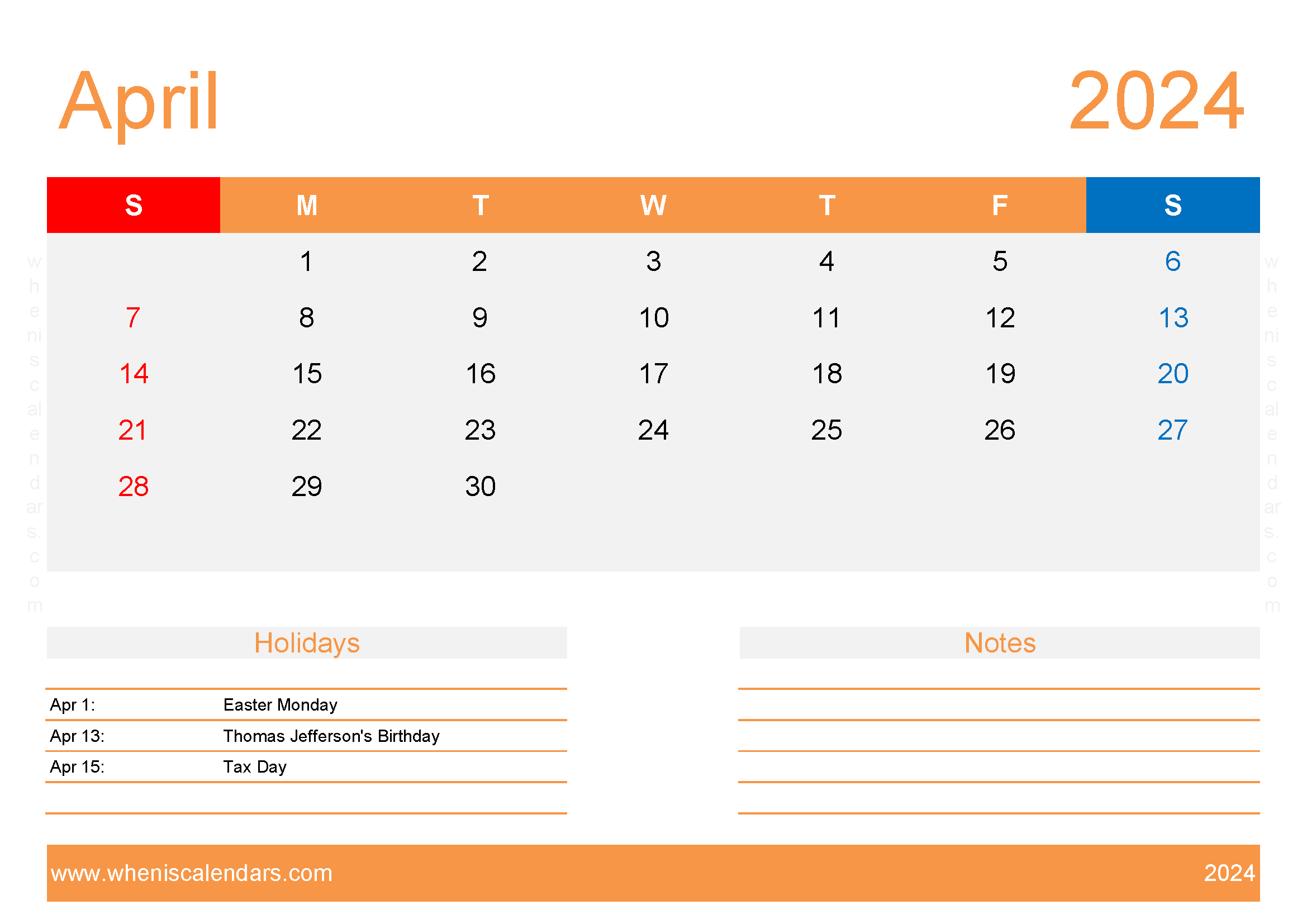 Blank Printable April Calendar 2024 Monthly Calendar
