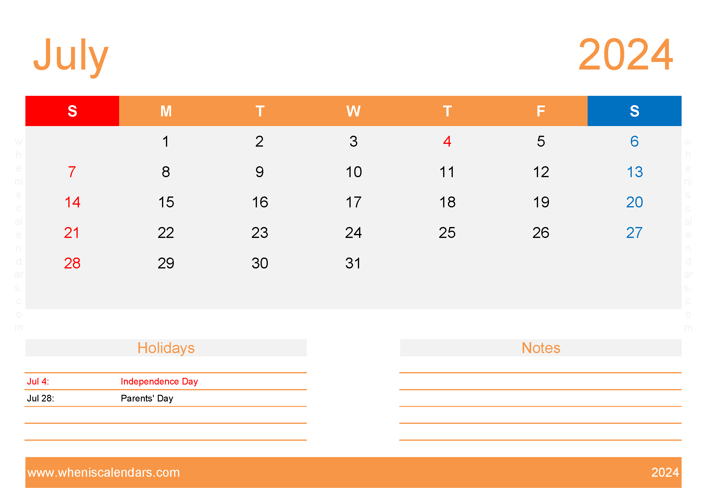 Blank Printable July Calendar 2024 Monthly Calendar