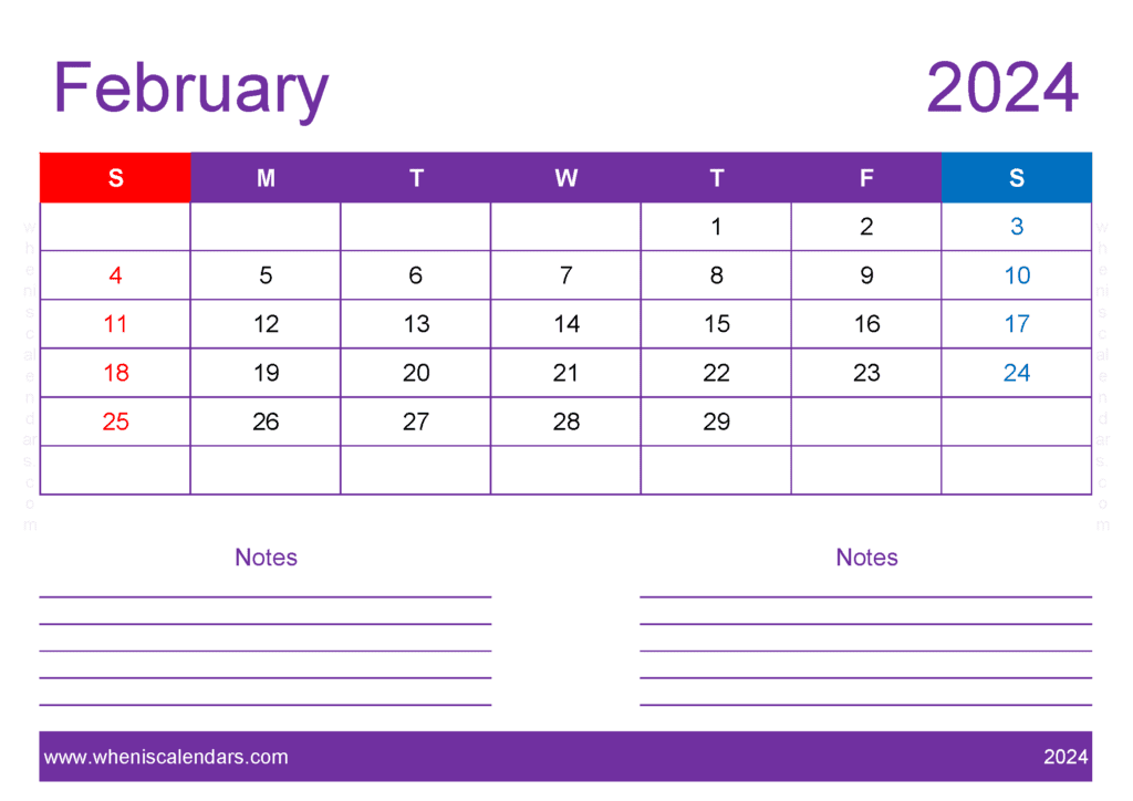 Blank Calendar Printable February 2024 Monthly Calendar