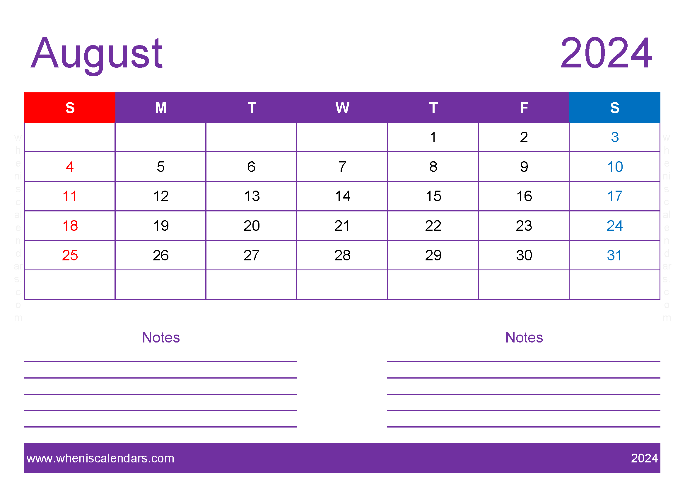 Blank Calendar Printable August 2024 Monthly Calendar