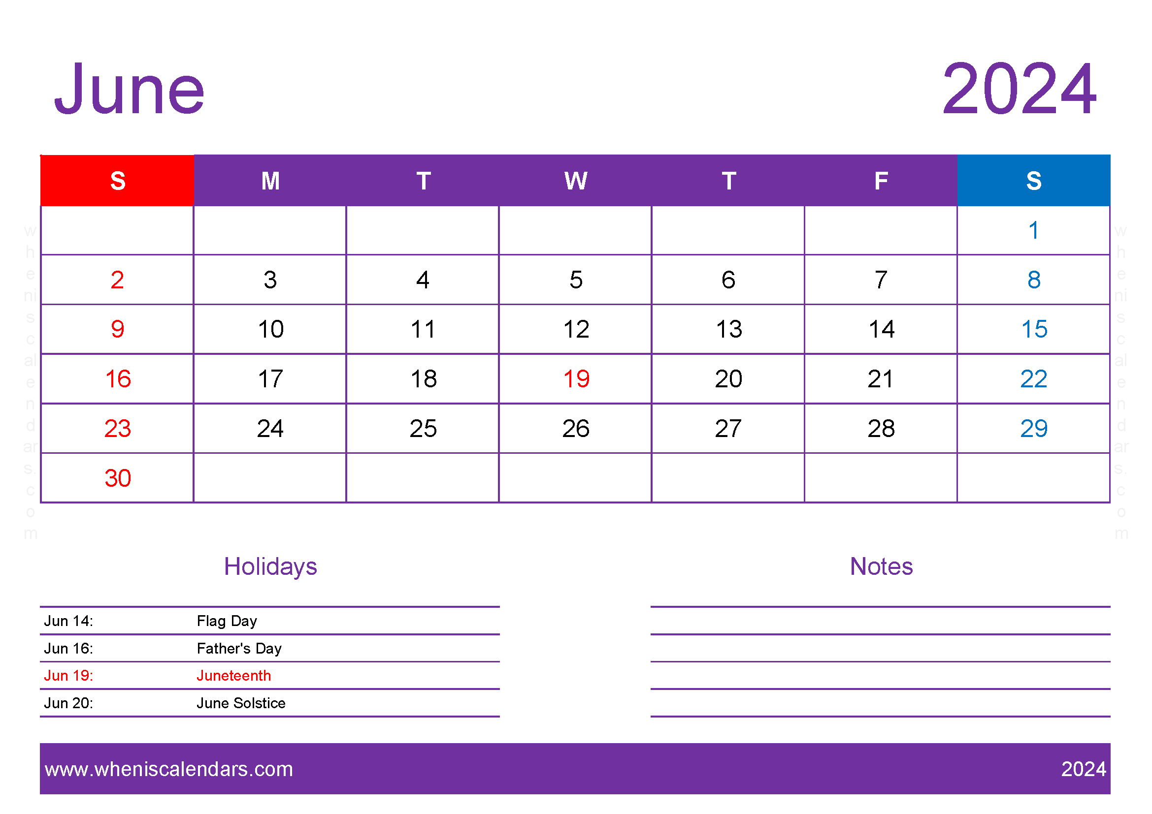 June 2024 Blank Calendar pages Monthly Calendar