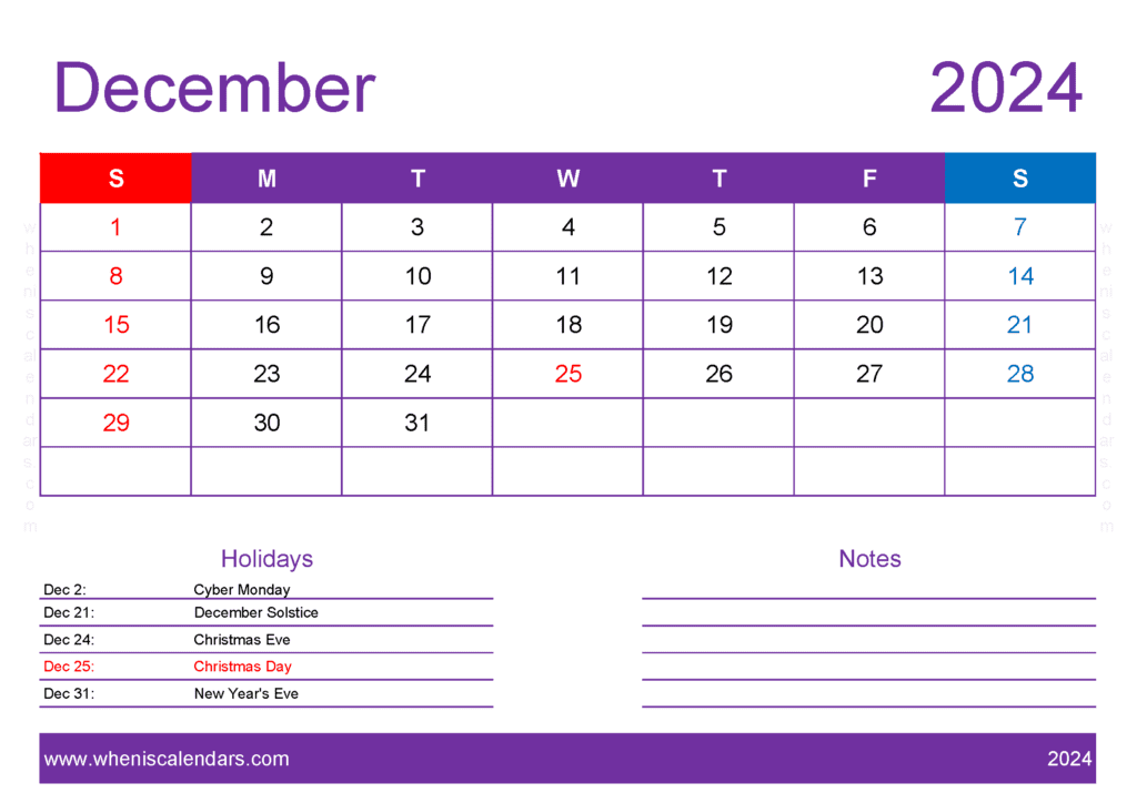 Printable Blank December 2024 Calendar Monthly Calendar
