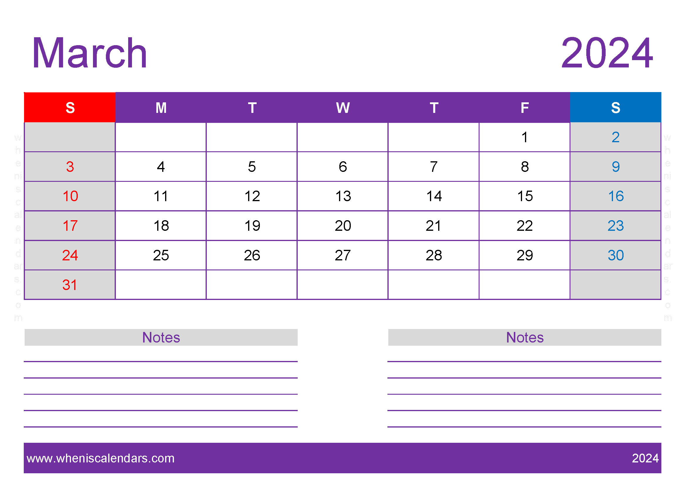 Blank monthly Calendar March 2024 Monthly Calendar