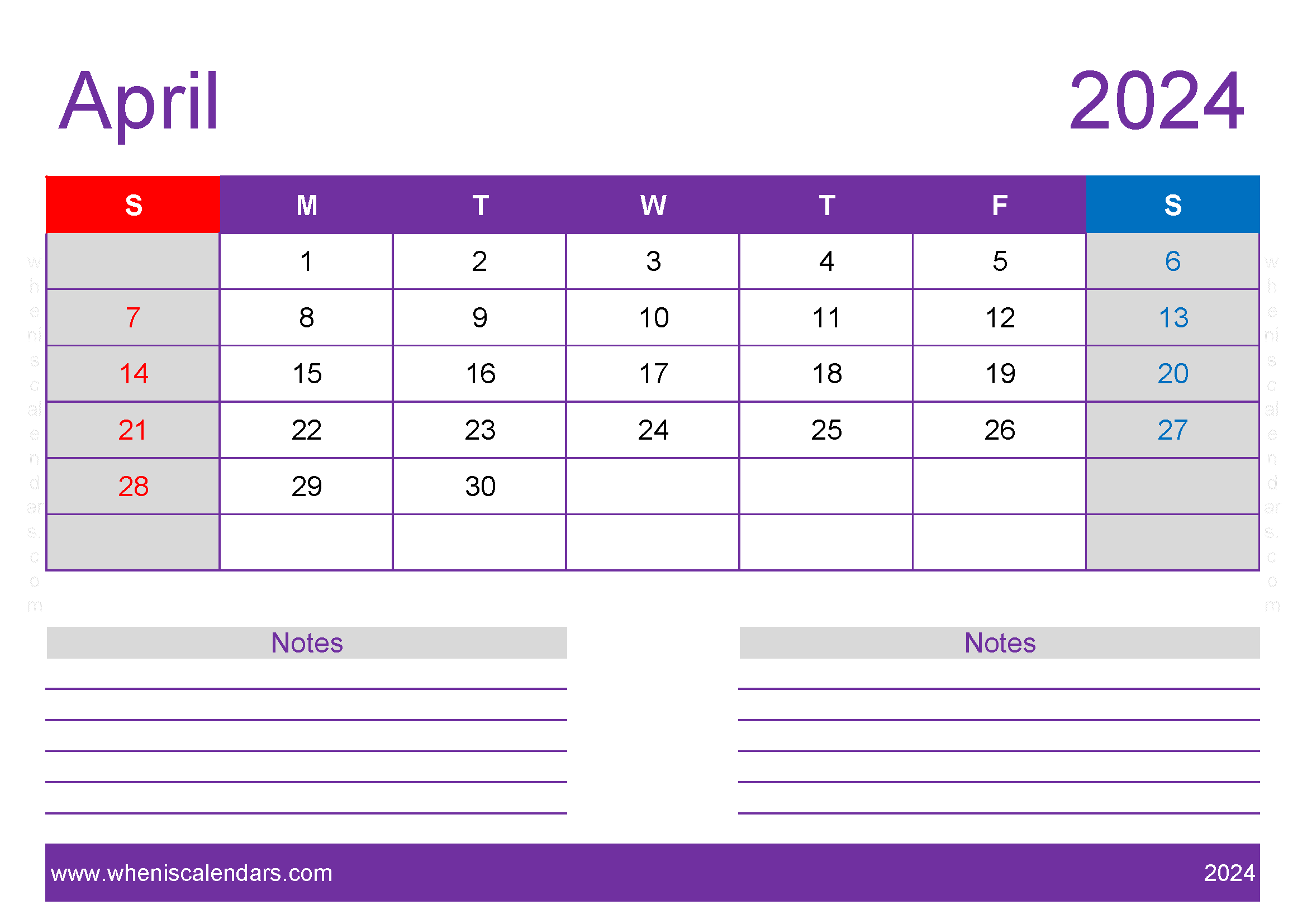 Blank monthly Calendar April 2024 Monthly Calendar