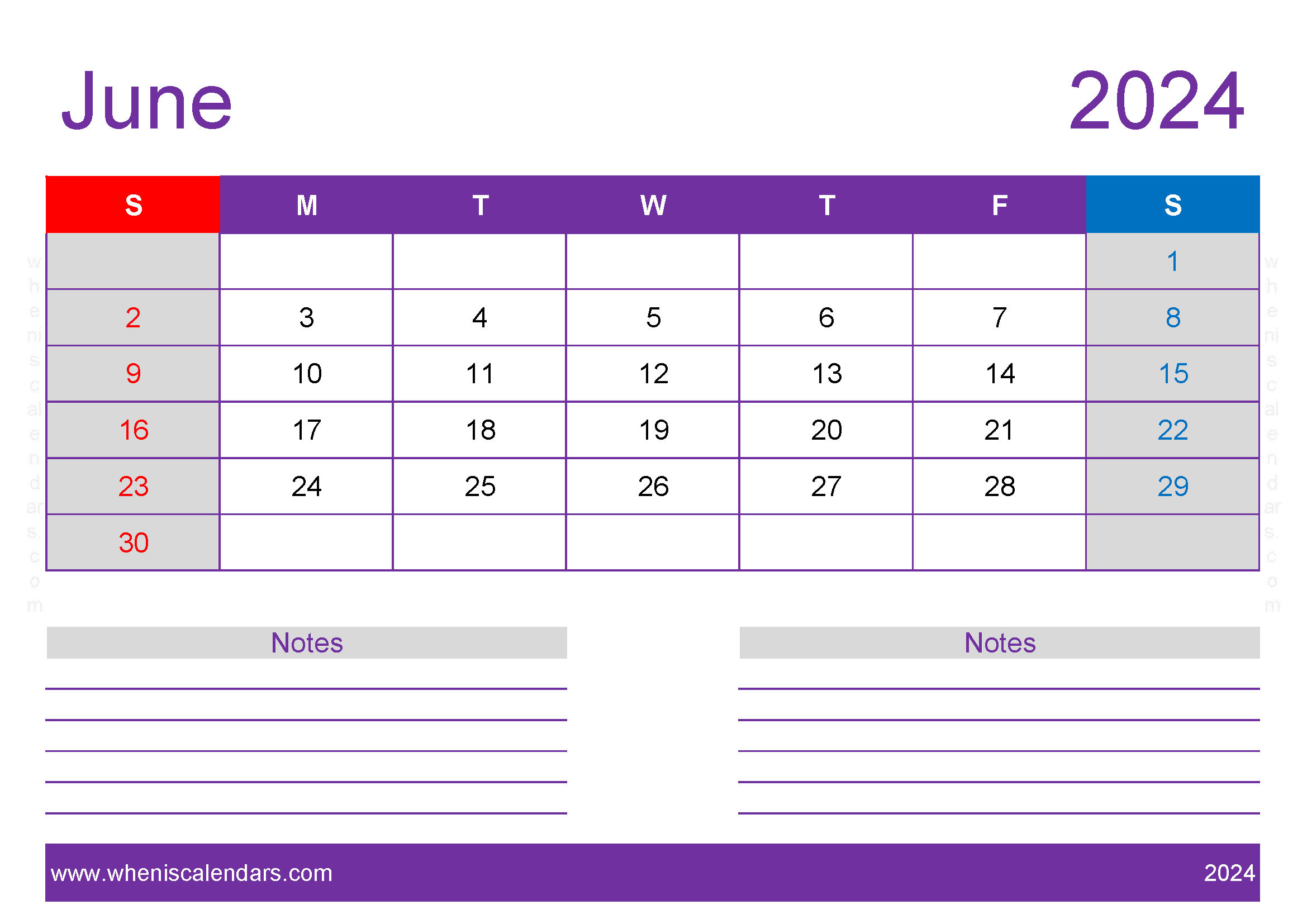 Blank monthly Calendar June 2024 Monthly Calendar