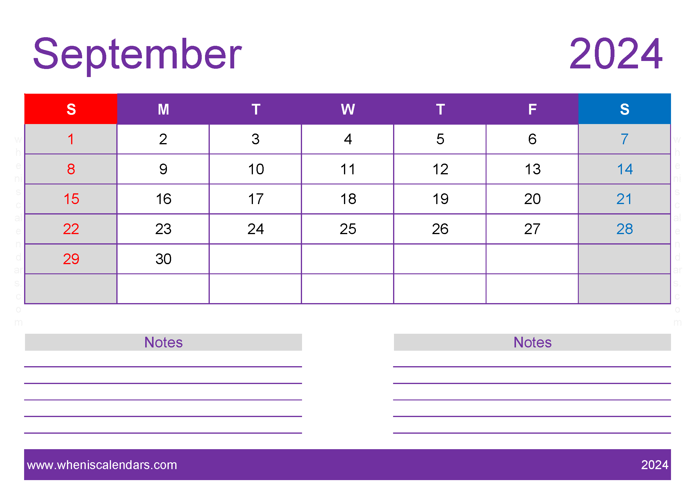Blank monthly Calendar September 2024 Monthly Calendar