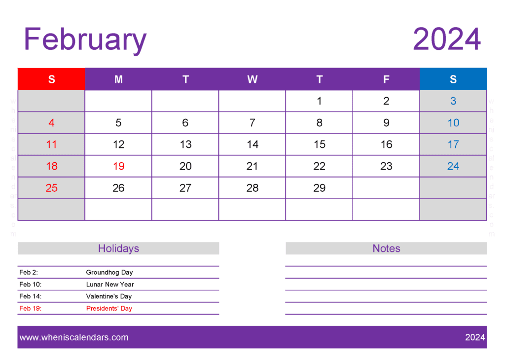 February 2024 Calendar pdf Free Monthly Calendar