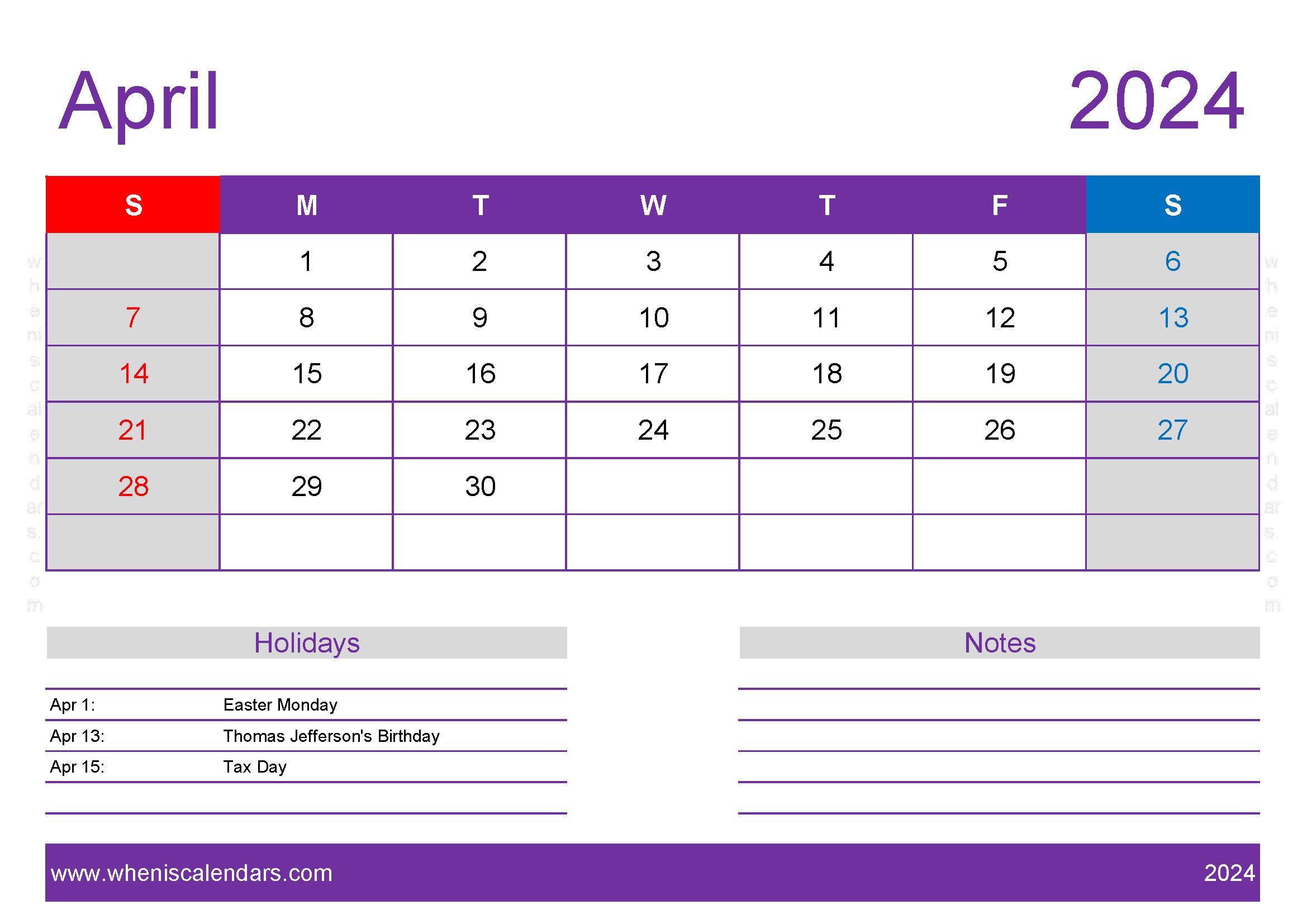 2024 April Blank Calendar Template Monthly Calendar