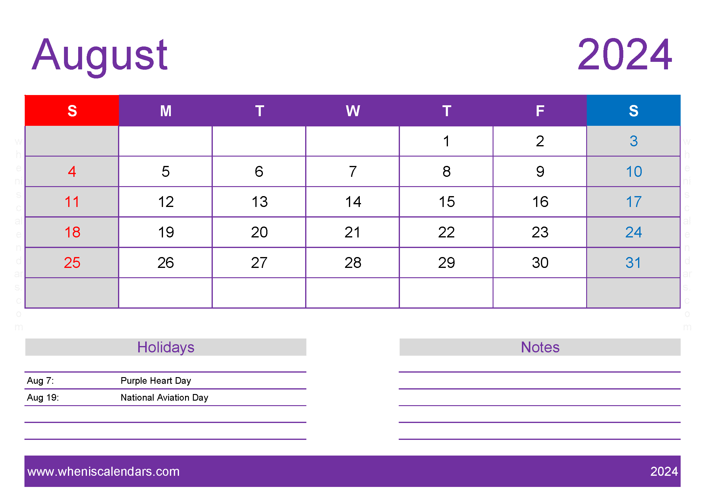 2024 August Blank Calendar Template Monthly Calendar
