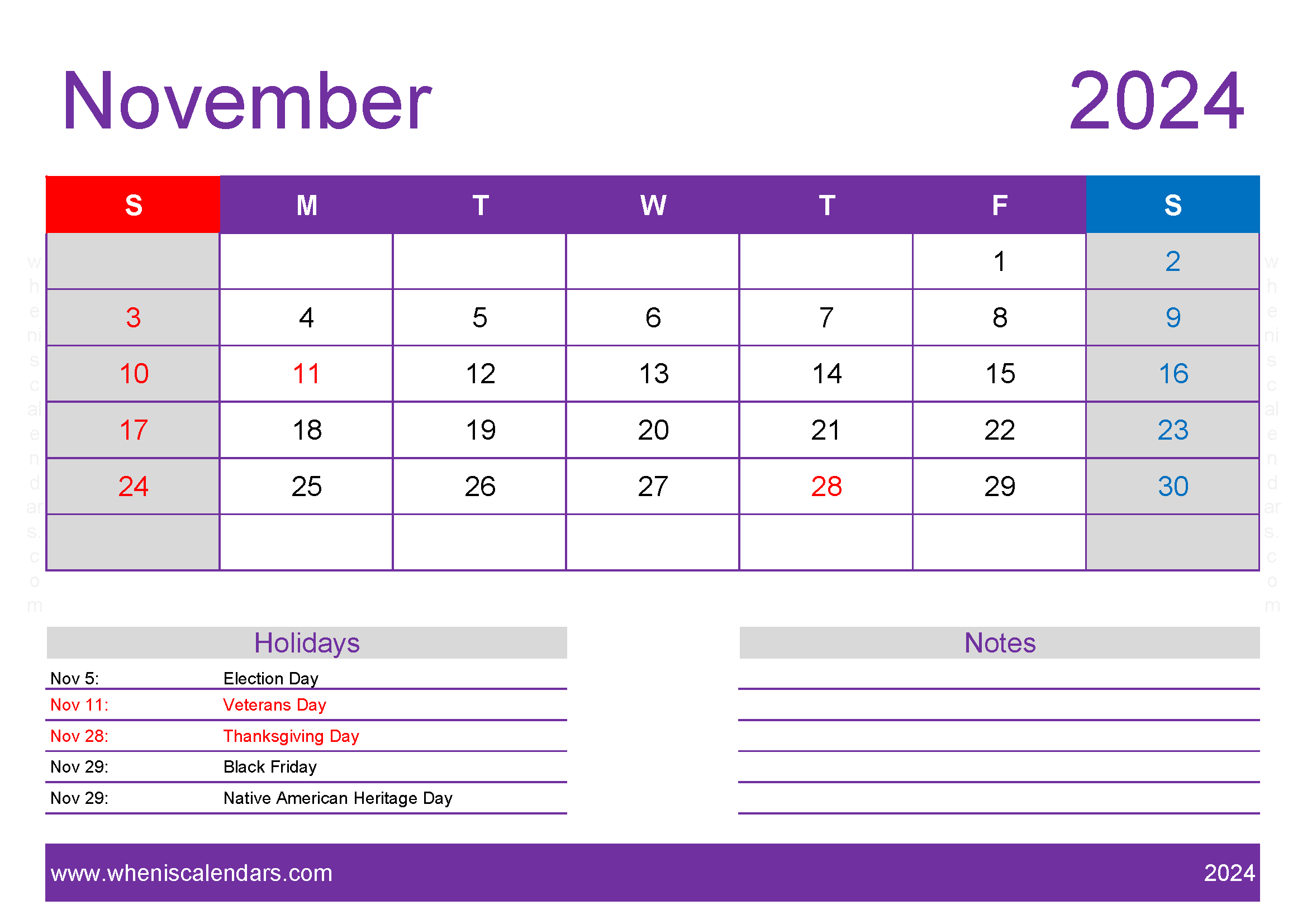 2024 November Blank Calendar Template Monthly Calendar