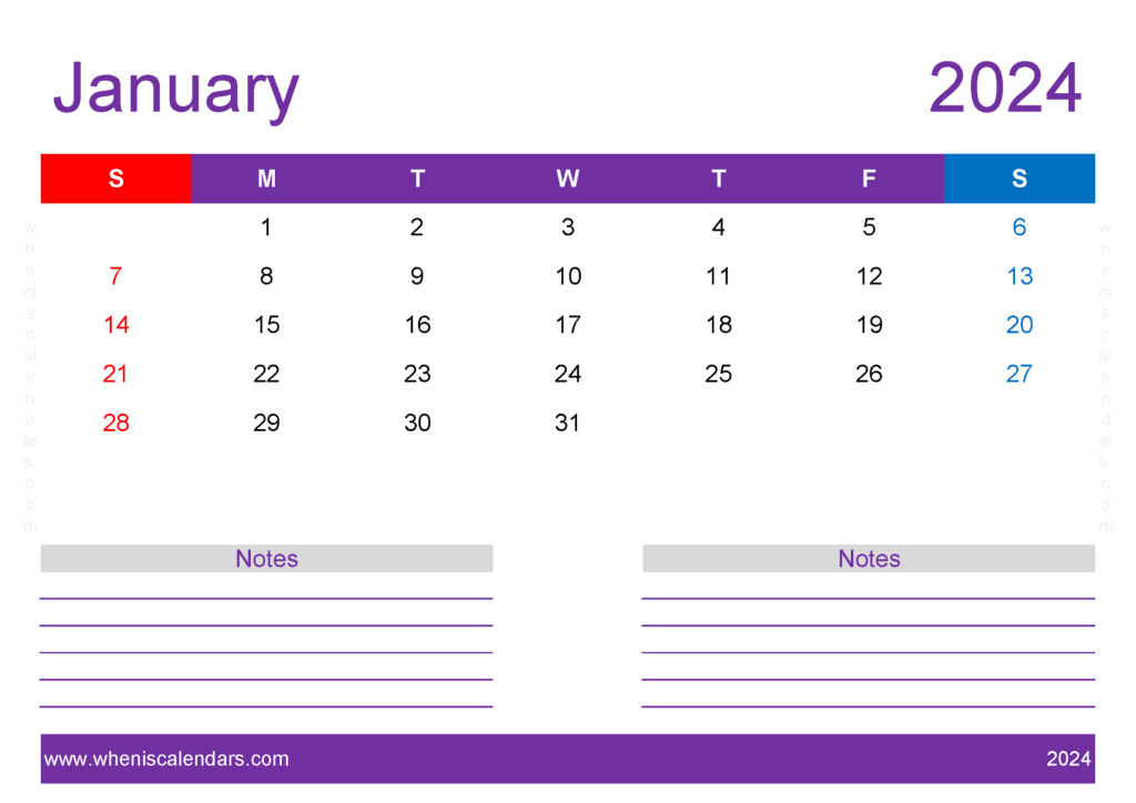 print Free January 2024 Calendar Monthly Calendar