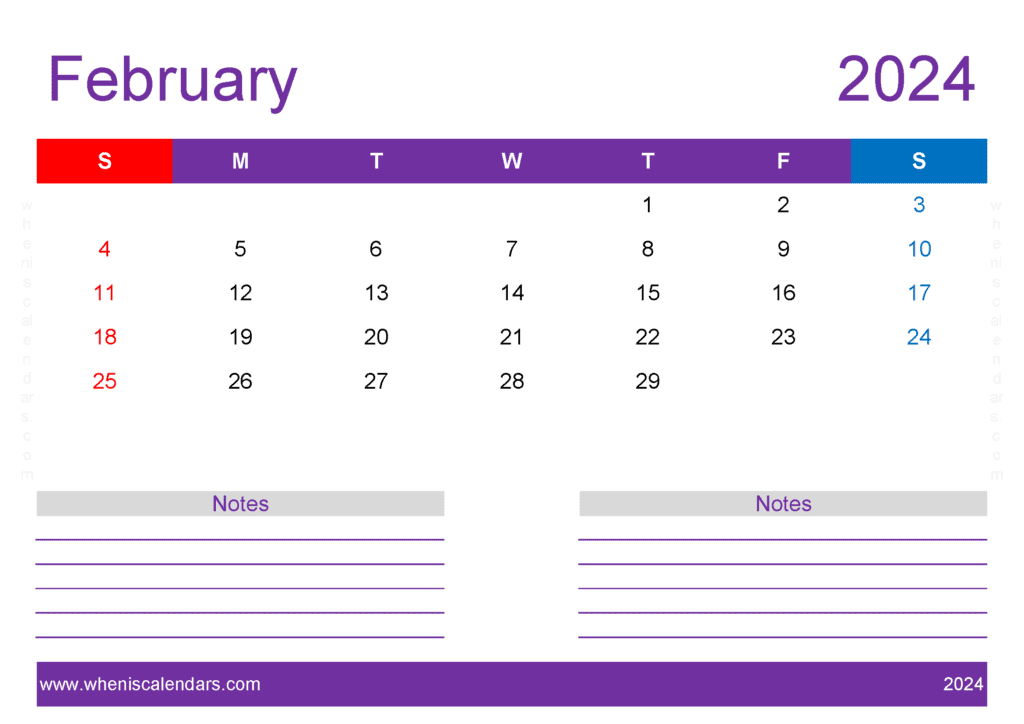 print Free February 2024 Calendar Monthly Calendar